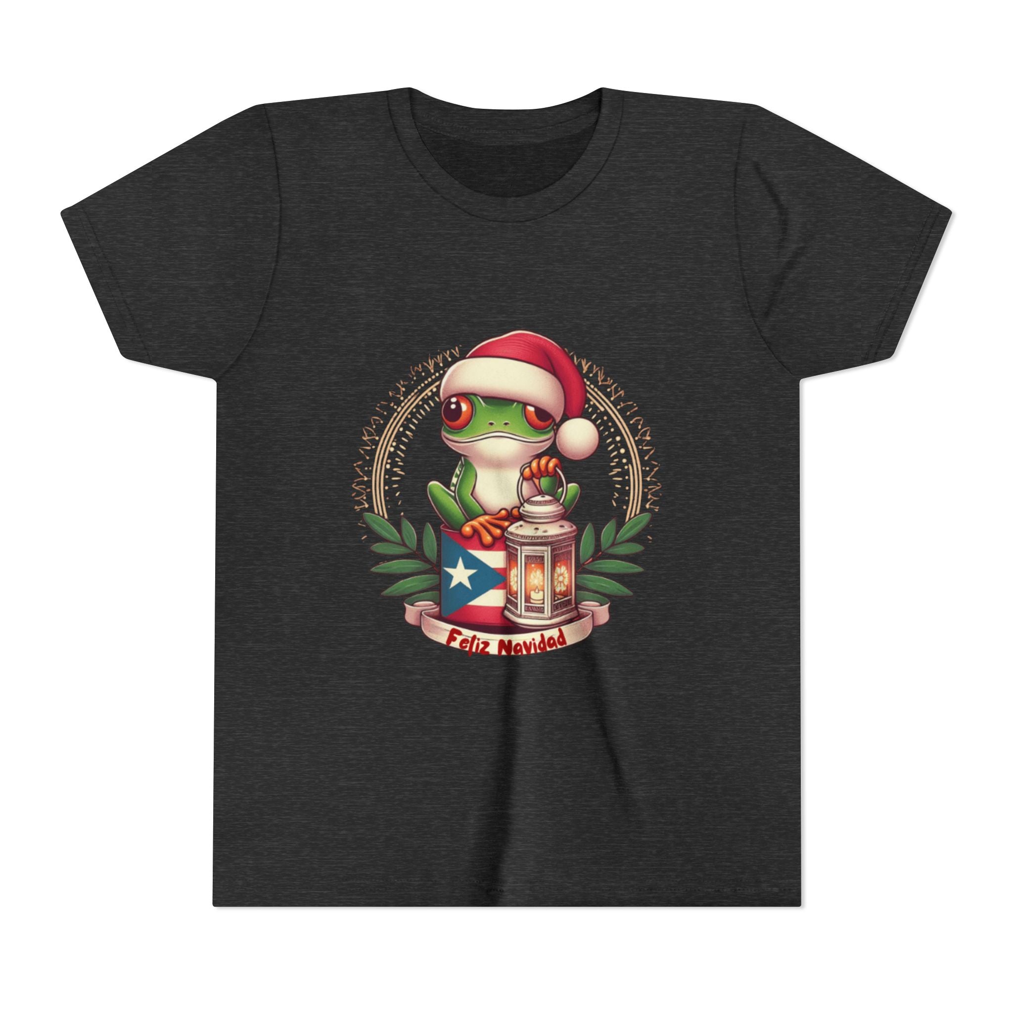 Kids Tee Cute Frog with Puerto Rican Flag & Lantern (Feliz Navidad)