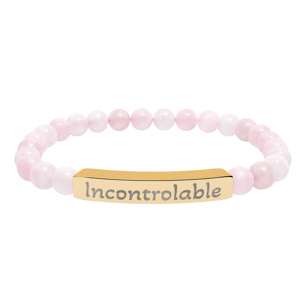 Engraved Natural Stone Stretch Bracelet — 'Incontrolable' Bar Beaded Bracelet