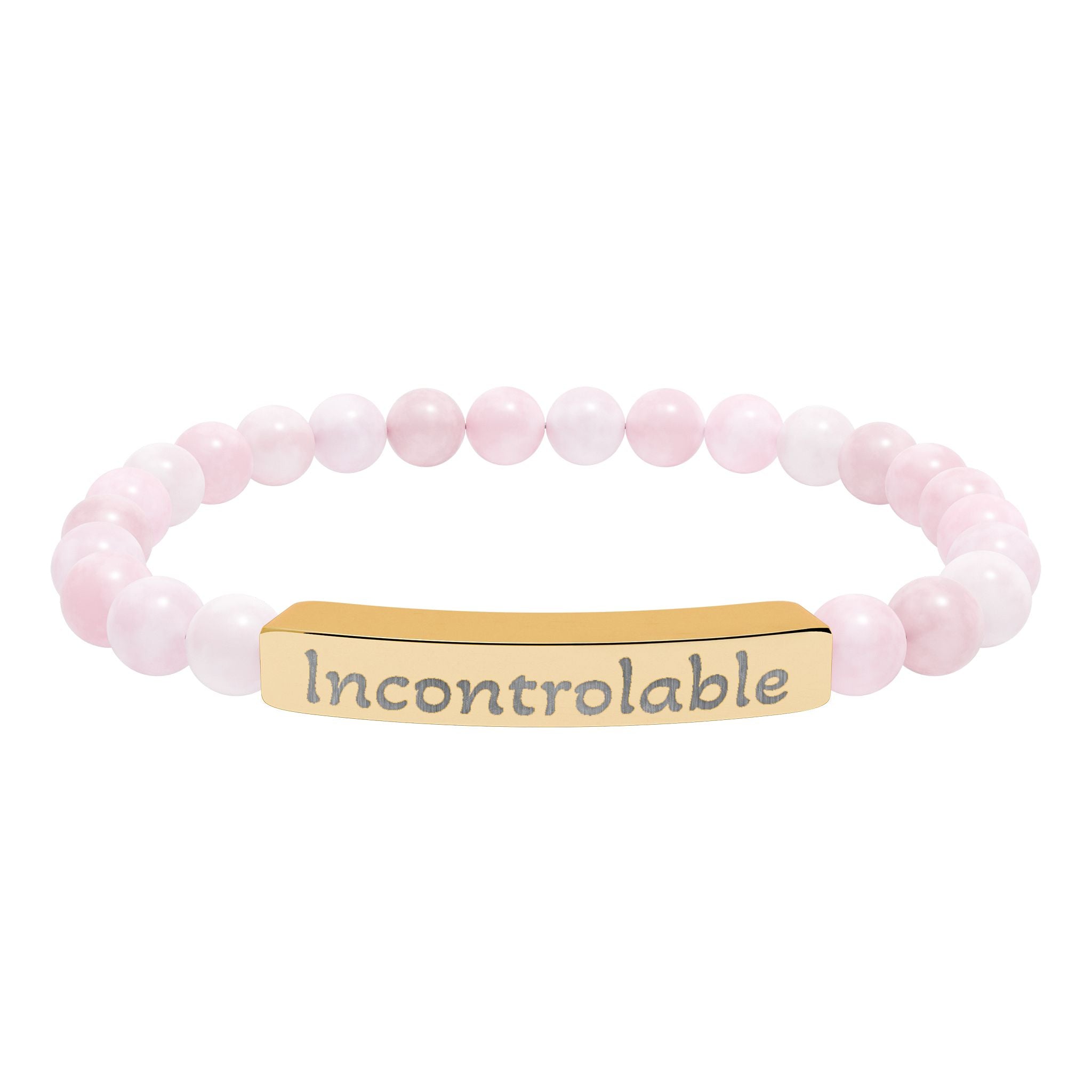 Engraved Natural Stone Stretch Bracelet — 'Incontrolable' Bar Beaded Bracelet