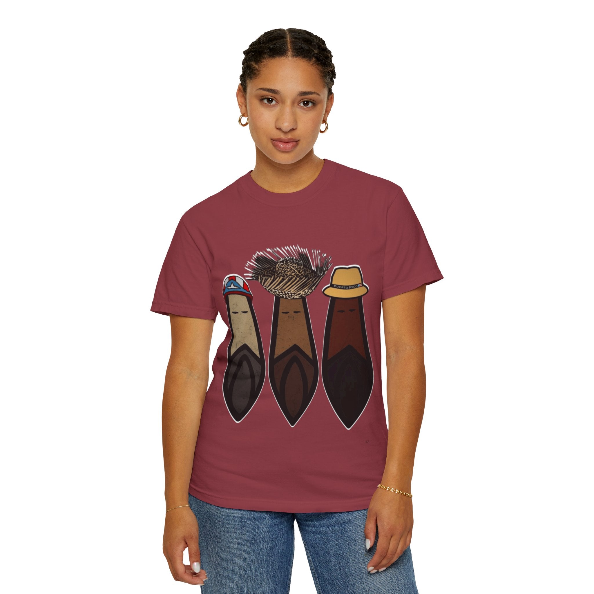 Puerto Rican Batey Cabin T-Shirt  Three Masks & Rustic House Graphic Tee Puerto Rico Navidades
