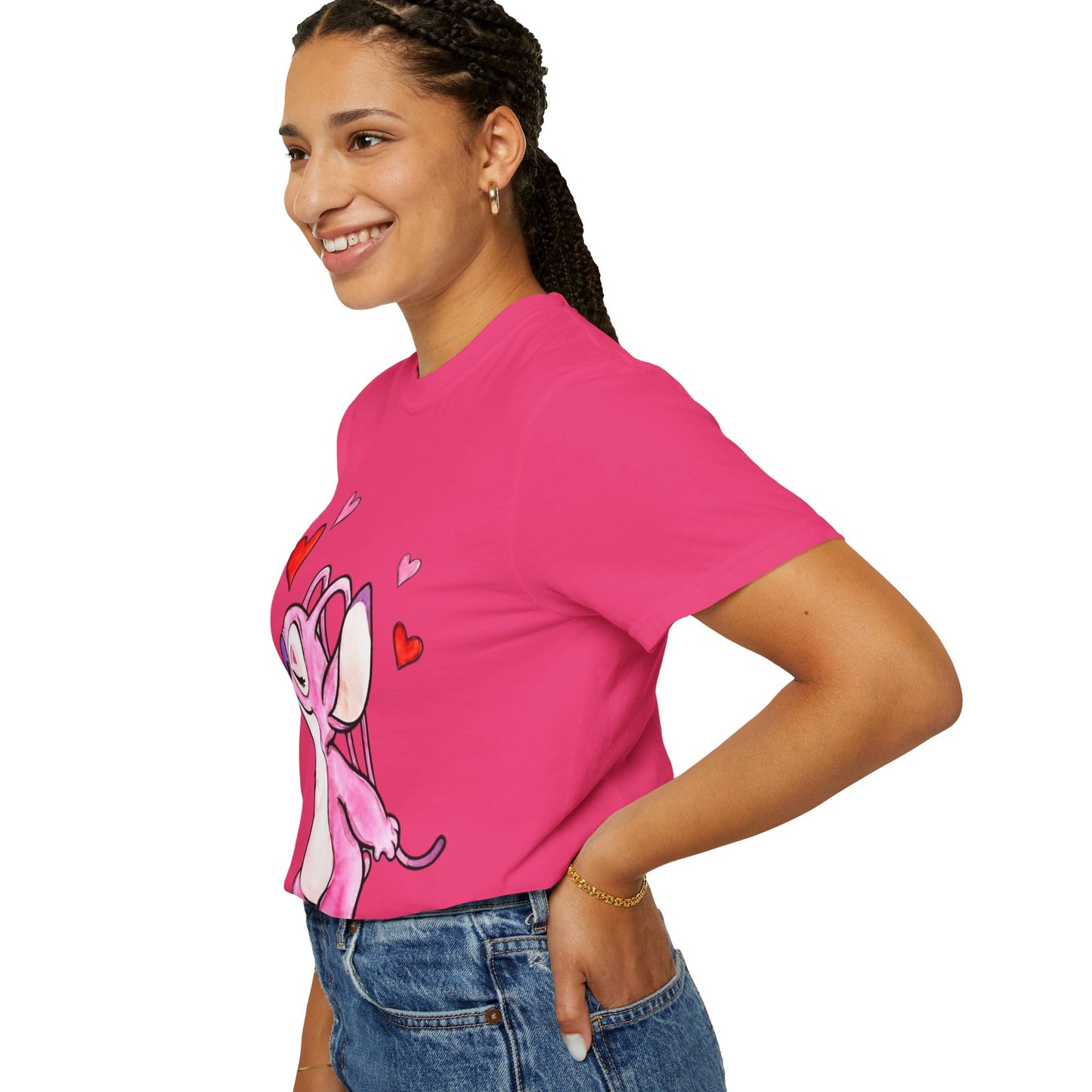 T-Shirt — Cute Pink Cartoon Creature with Hearts | Valentine’s Gift Tee