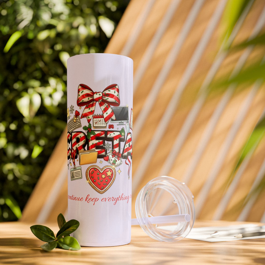 Christmas mug for the office team who keeps everything running smoothly. Candy Cane Christmas Office Secret Santa Design, 20oz with Straw