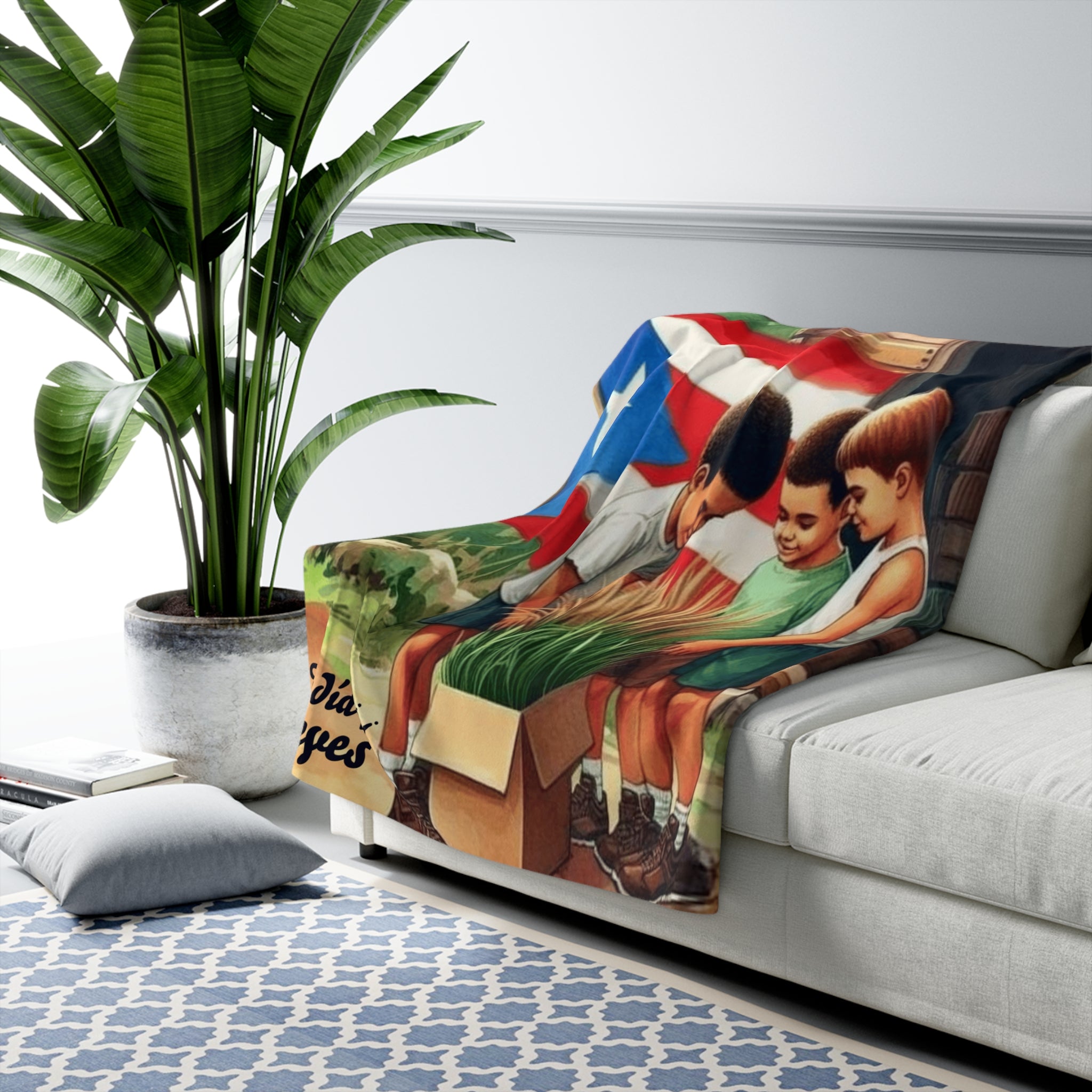 Sherpa Fleece Blanket  Puerto Rican Three Kings Day (Feliz Día de Reyes) Kids Design