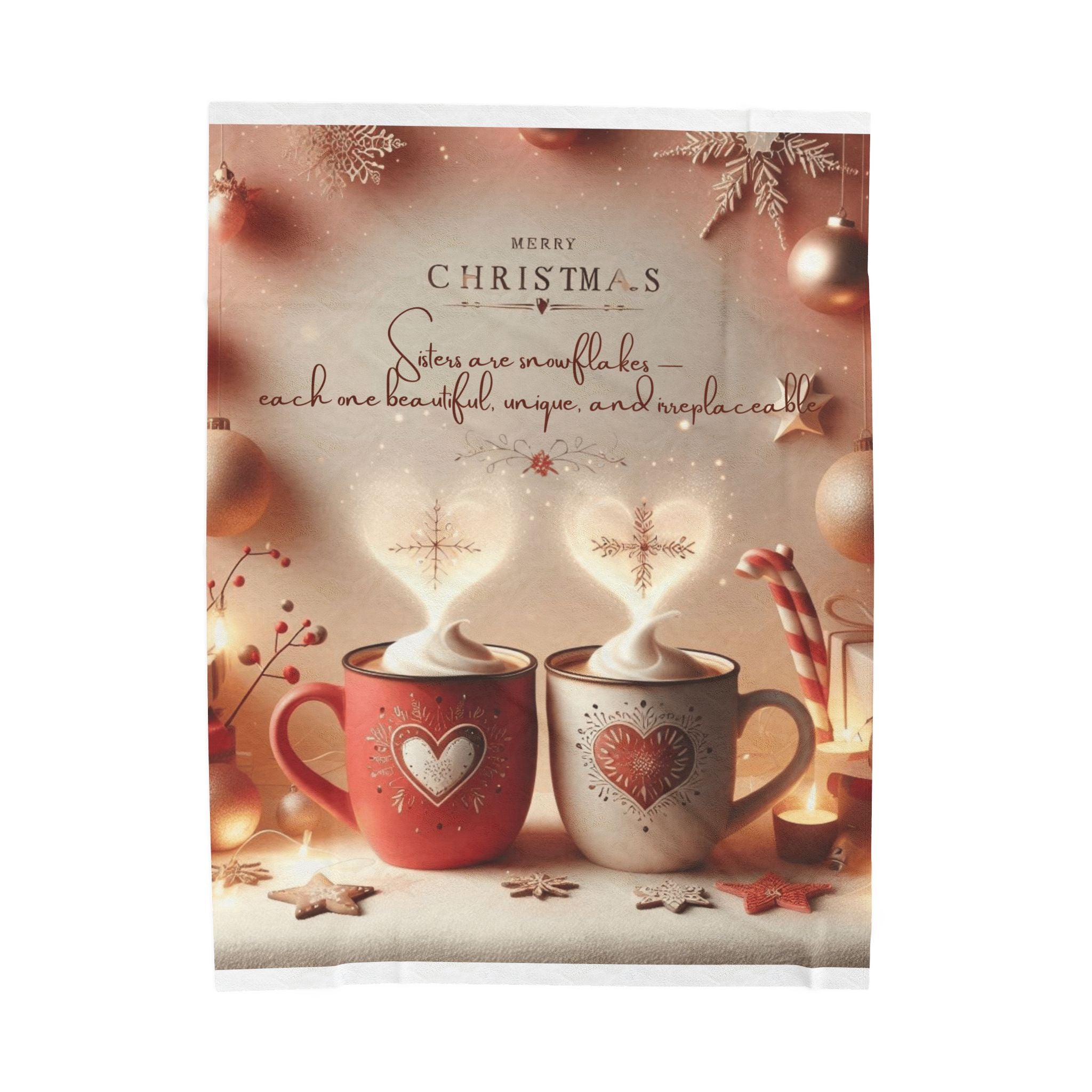 Christmas Hot Cocoa Velveteen Plush Blanket — "Merry Christmas: Sisters are snowflakes" Holiday Throw