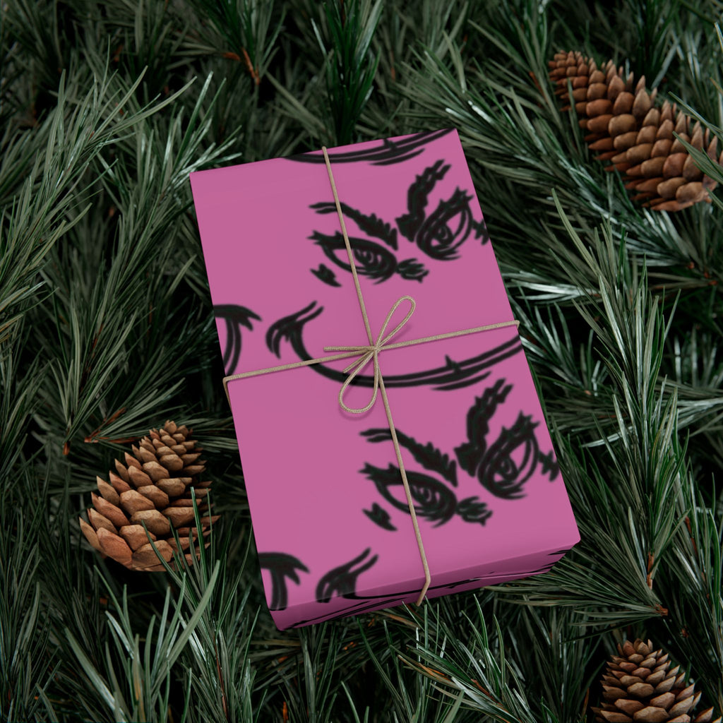 TheGrench Pink Botanical Gift Wrap Paper  Black Fern Pattern Wrapping Sheets
