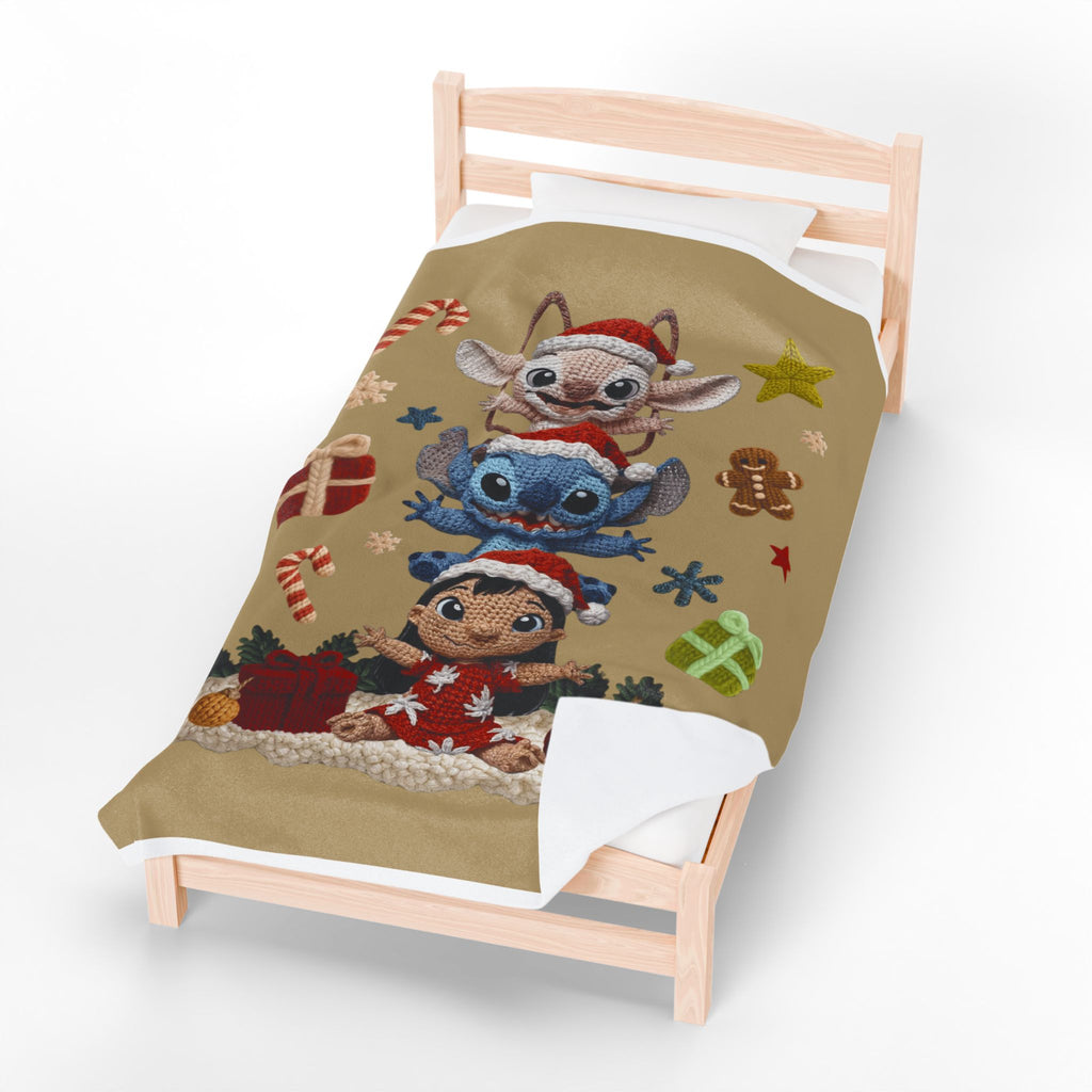 Winter Wonderland Cartoon Fleece Blanket Holiday Character Stack Velveteen Blanket Cute Christmas Stitch, Elf & Reindeer Plush Design