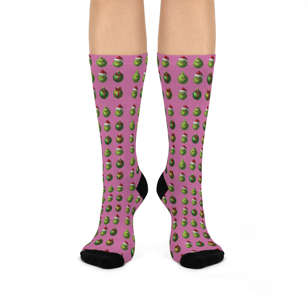 New Christmas Sock Collection Pink Apple Pattern Crew Socks  Cute Fruit Novelty Cushioned Socks