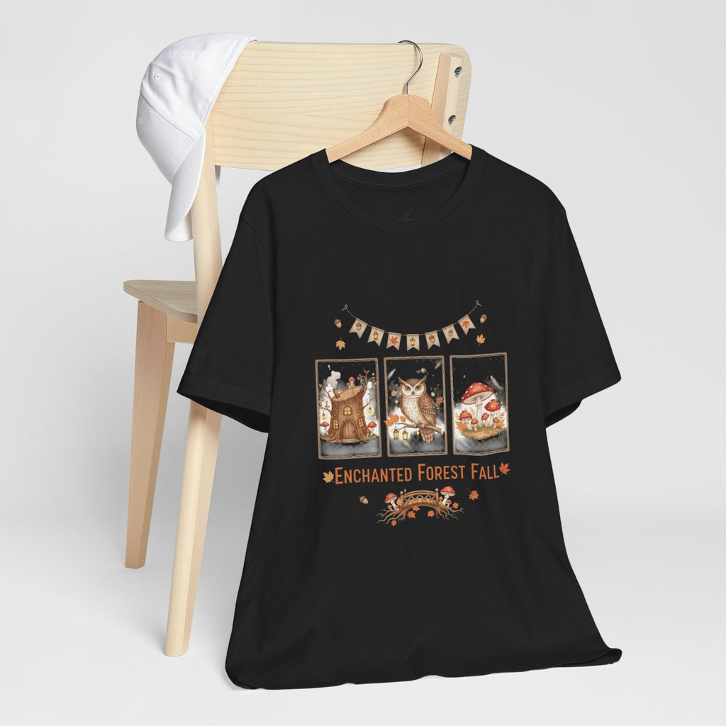 Enchanted Forest Fall Tee, Cute Owl Shirt, Autumn Graphic Tee, Nature Lover Gift, Cozy Fall Apparel, Wildlife T-Shirt, Unisex Fall Top