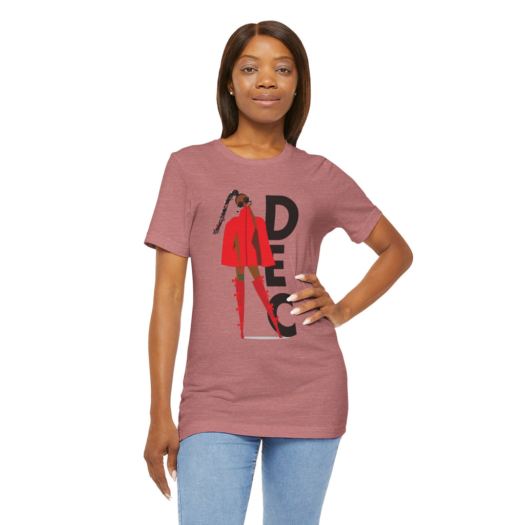 December Fashion Tee  Red Coat Model Graphic Shirt