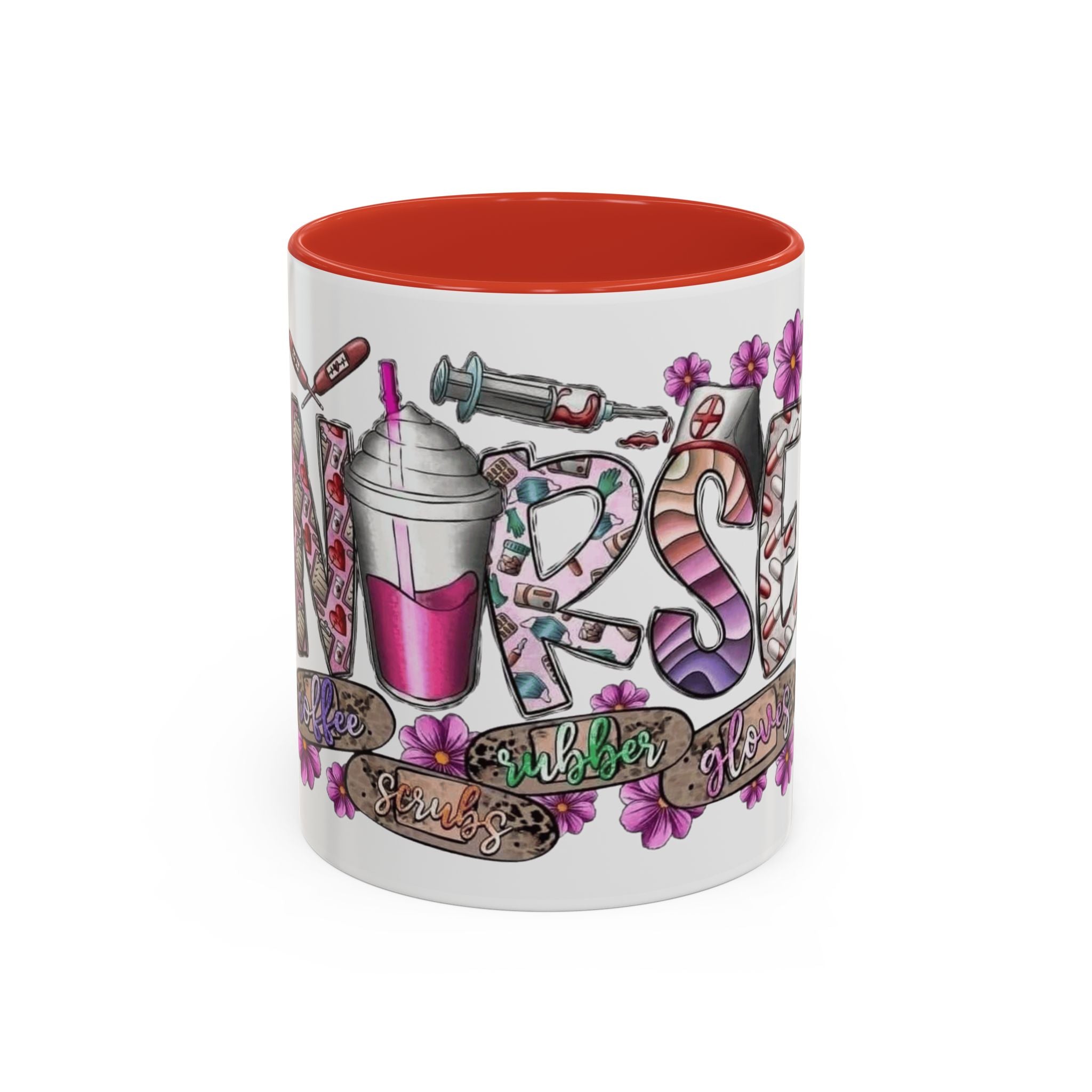 Nurse Love Coffee Mug  Cute Floral Medical Stethoscope & Syringe Design (11/15oz) Medical Christmas Mug