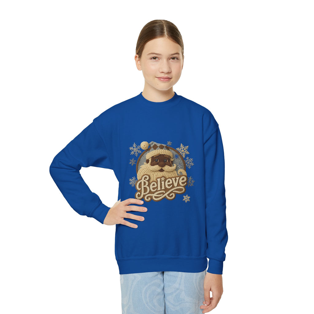 Youth Sweatshirt  'Believe' Cozy Sloth Holiday Crewneck