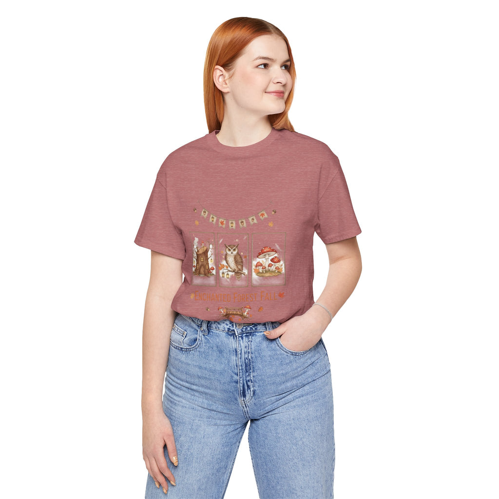 Enchanted Forest Fall Tee, Cute Owl Shirt, Autumn Graphic Tee, Nature Lover Gift, Cozy Fall Apparel, Wildlife T-Shirt, Unisex Fall Top