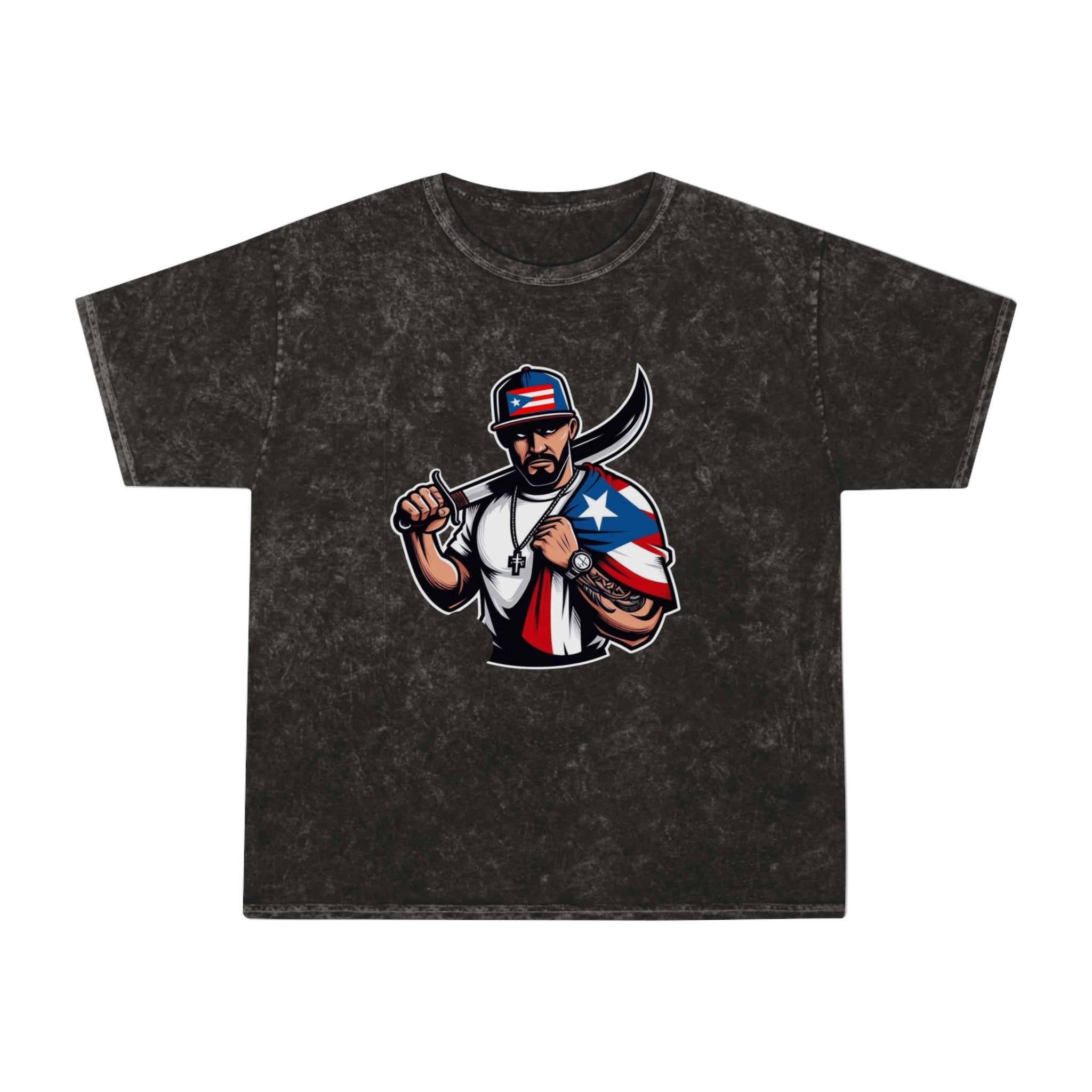 Puerto Rican Flag Bolo Knife T-Shirt  Boricua Pride Mineral Wash Tee