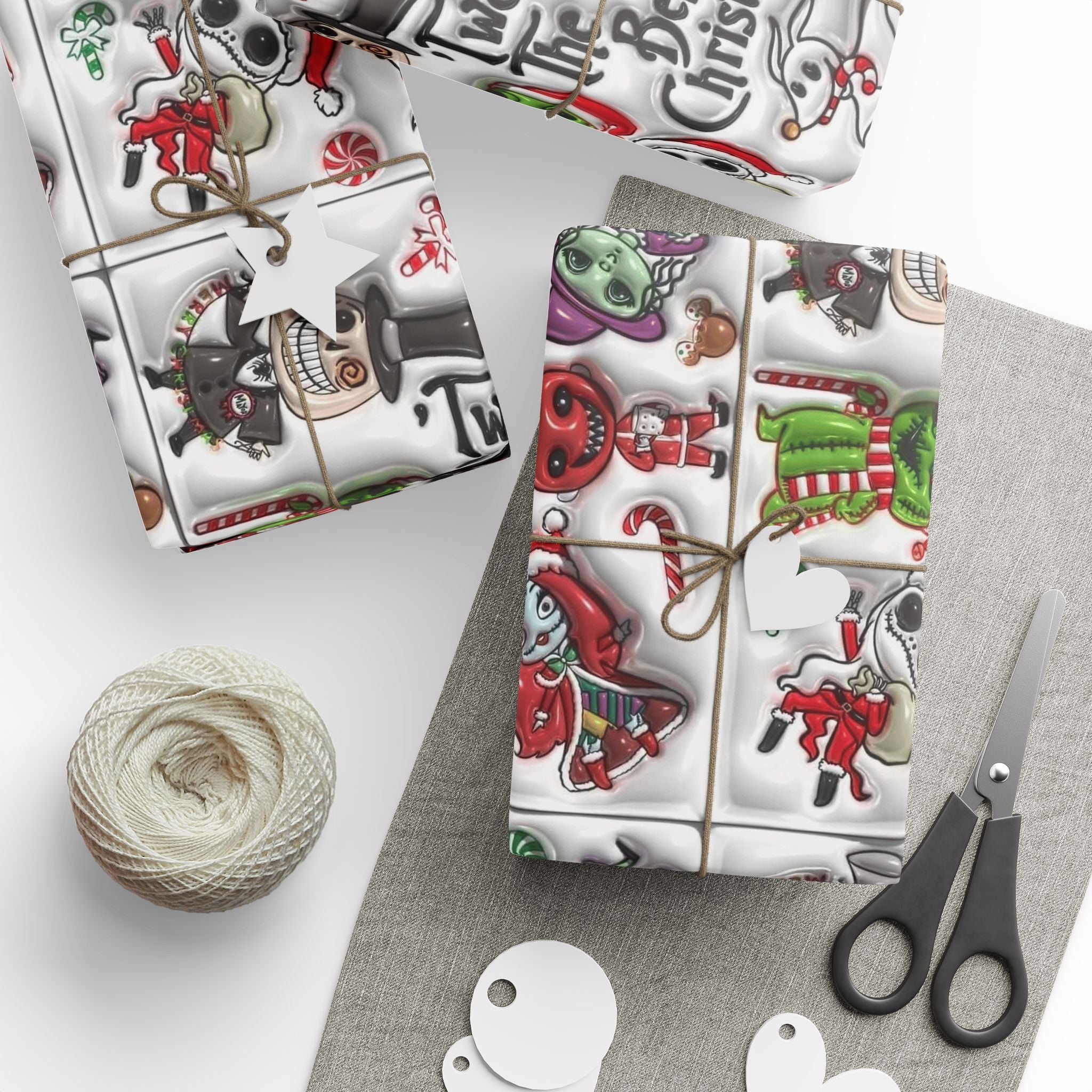 Christmas Character Wrapping Paper Roll — Cute Festive Santa & Skeleton Gift Wrap Whimsical Holiday Gift Wrap