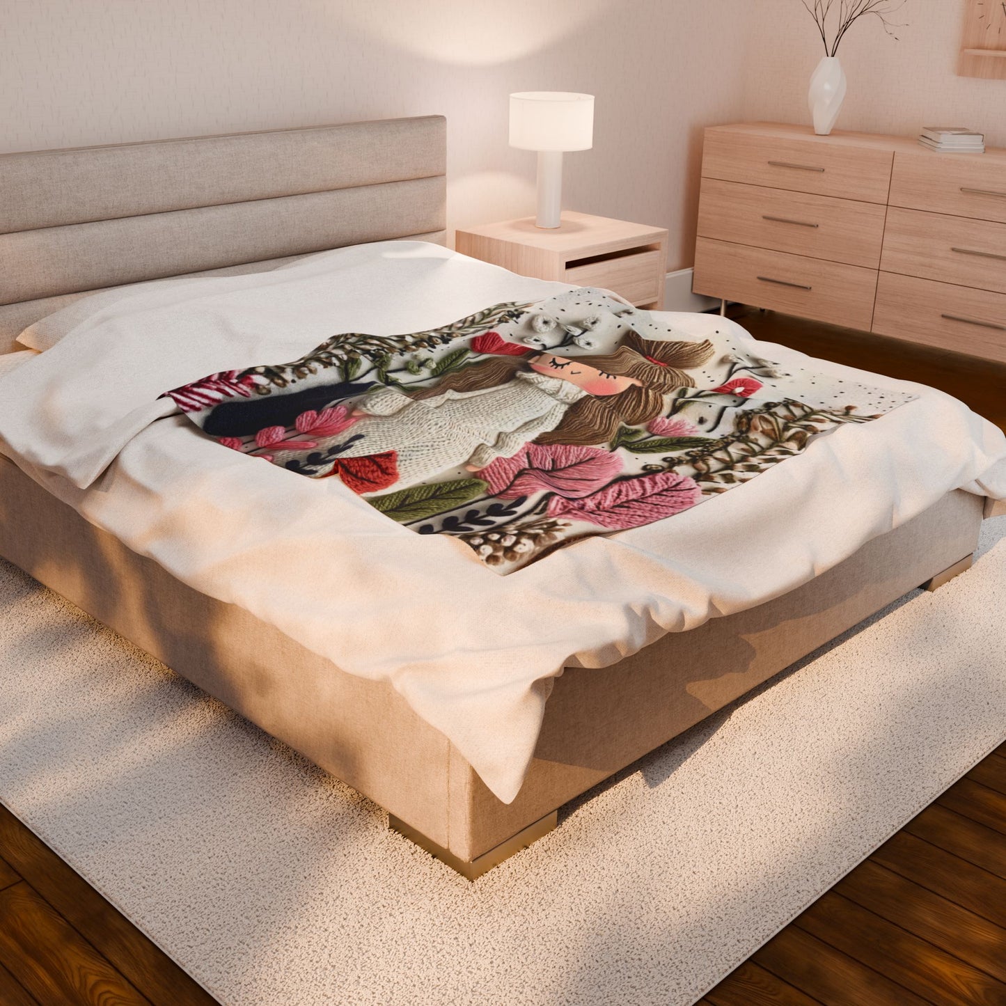 Plush Blanket — Cozy Girl in Floral Meadow Velveteen Throw