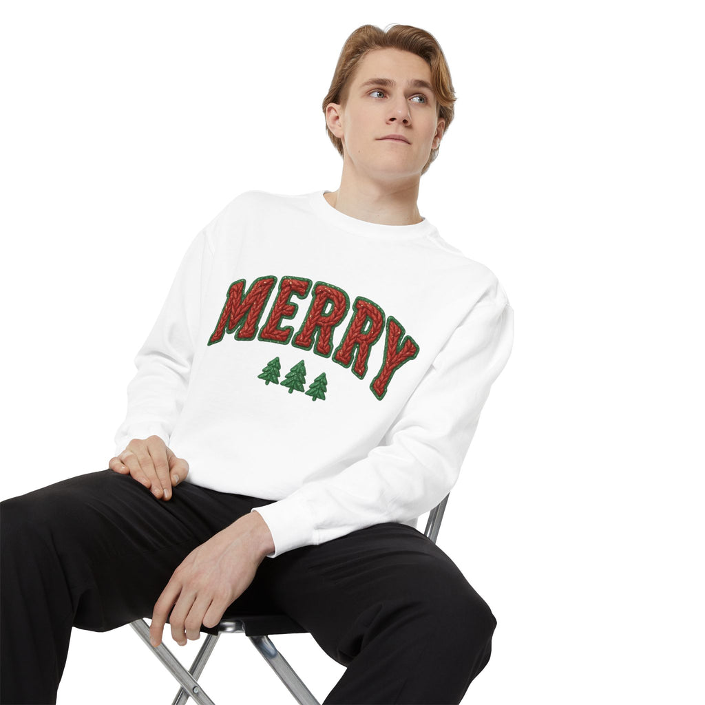 Merry Holiday Sweatshirt — Cozy Christmas Pullover with Tree Graphics Festive Holiday Designs