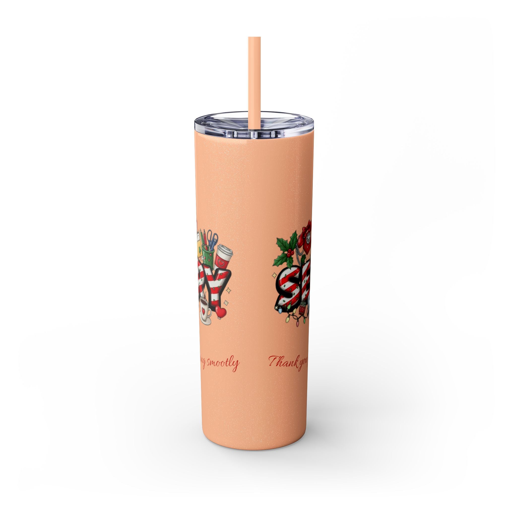 Christmas mug for the office team who keeps everything running smoothly. Candy Cane Christmas Office Secret Santa Design, 20oz with Straw