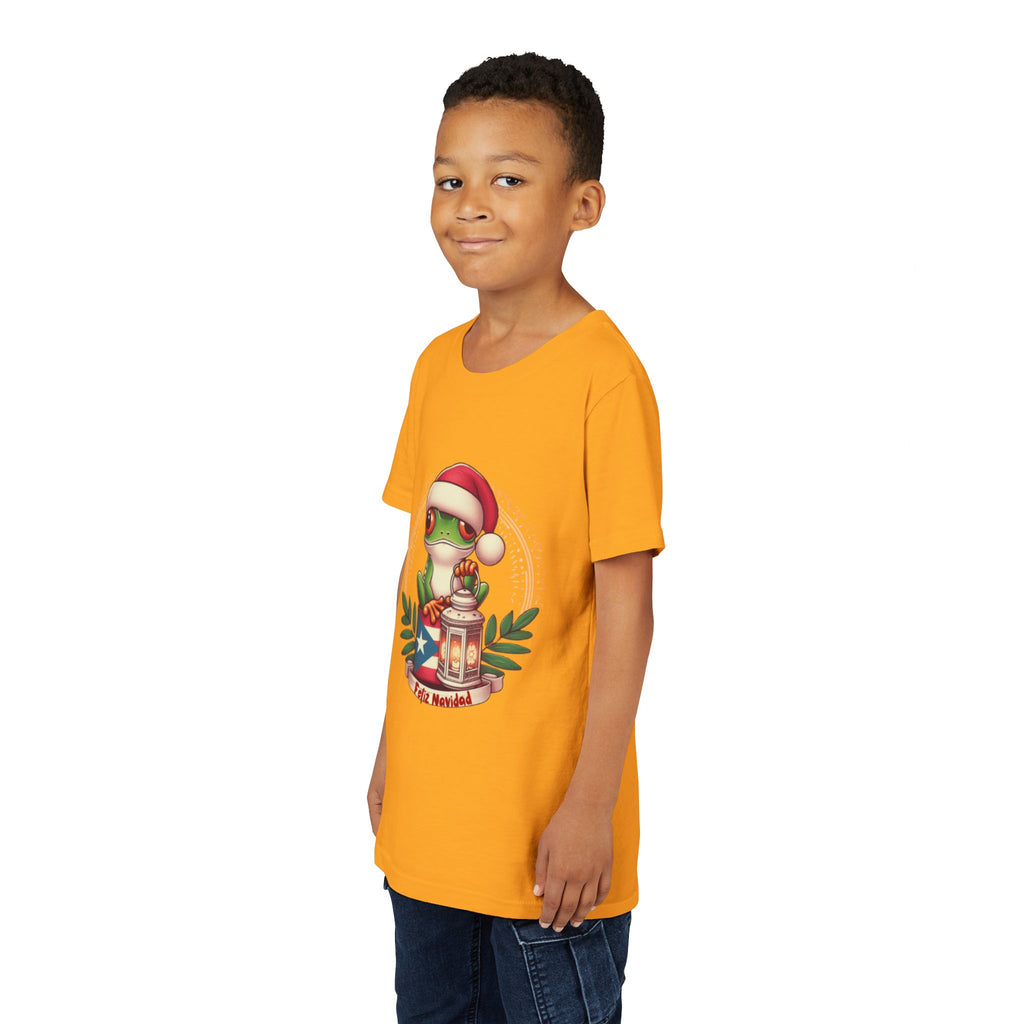 Kids Tee Cute Frog with Puerto Rican Flag & Lantern (Feliz Navidad)