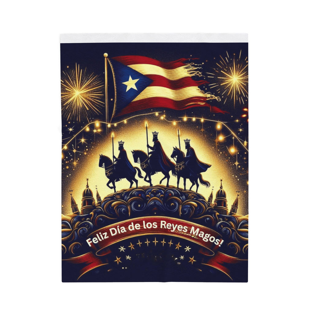 Velveteen Plush Blanket  Feliz Día de los Reyes Magos Puerto Rico Flag Holiday Throw