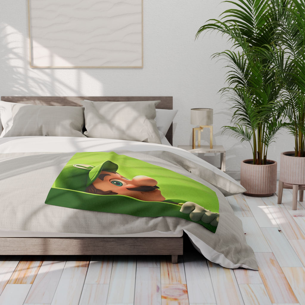 Luigi Peek Fleece Blanket – Green Video Game Character Throw