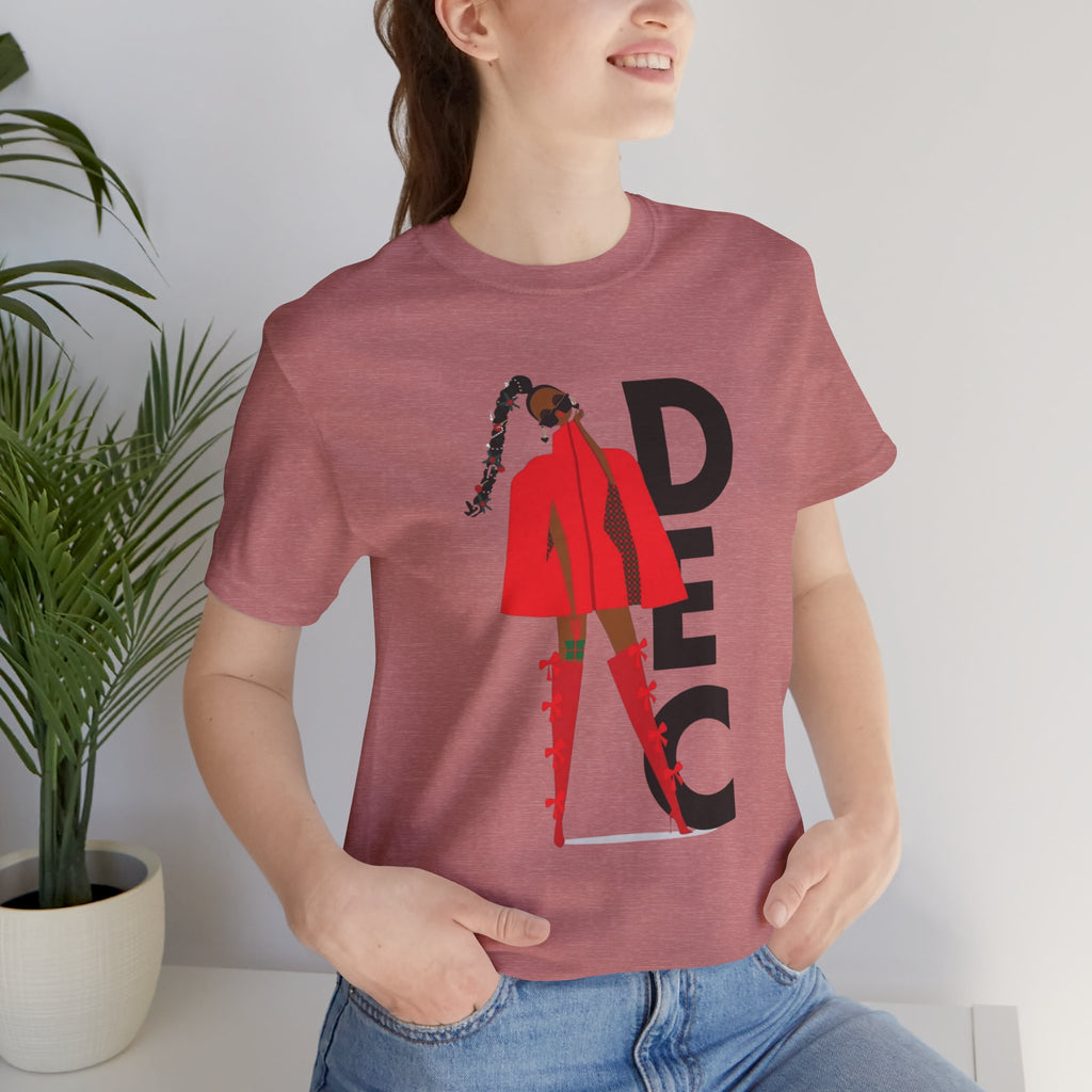 December Fashion Tee  Red Coat Model Graphic Shirt
