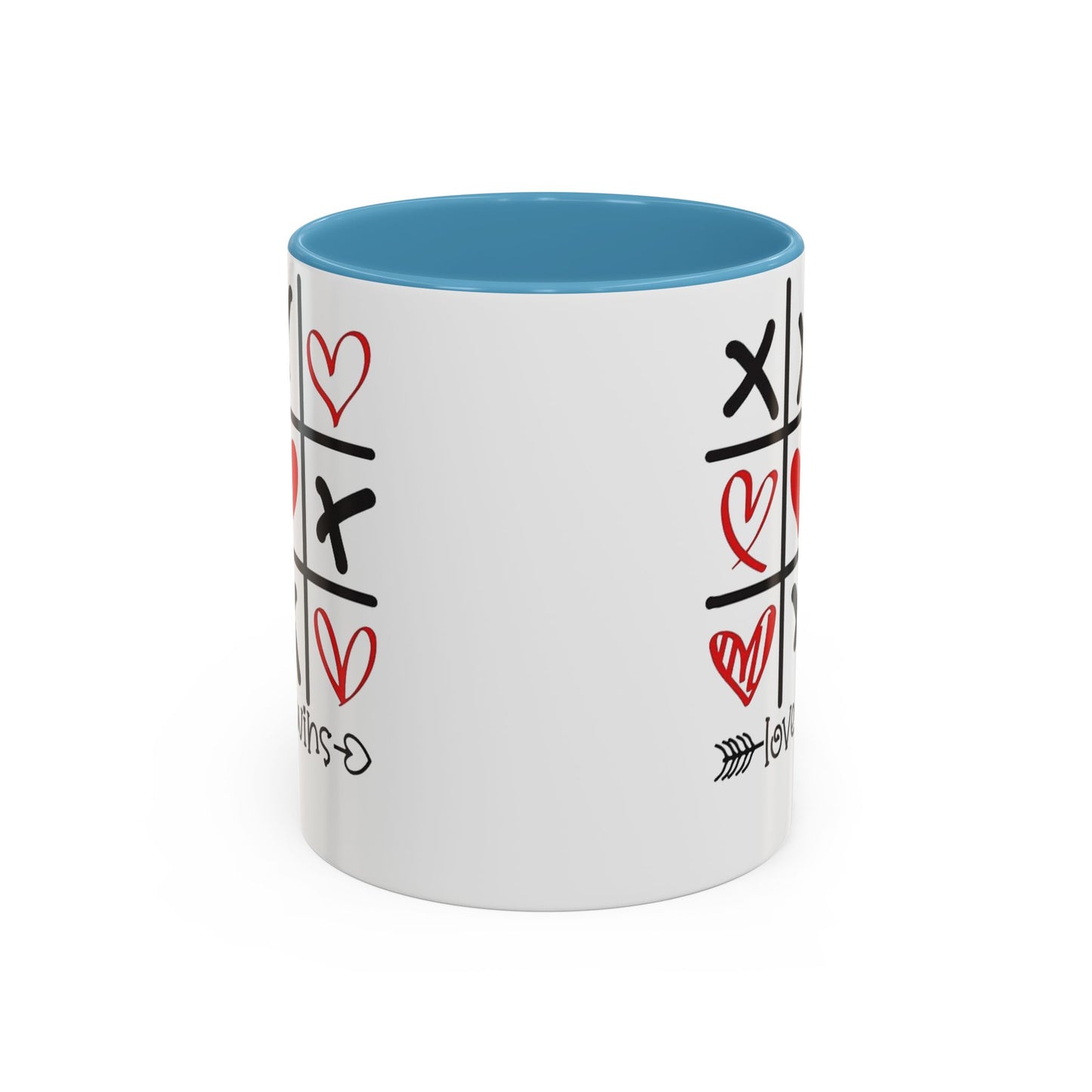 Love Wins Tic-Tac-Toe Heart Accent Coffee Mug — Romantic Valentine 11/15oz