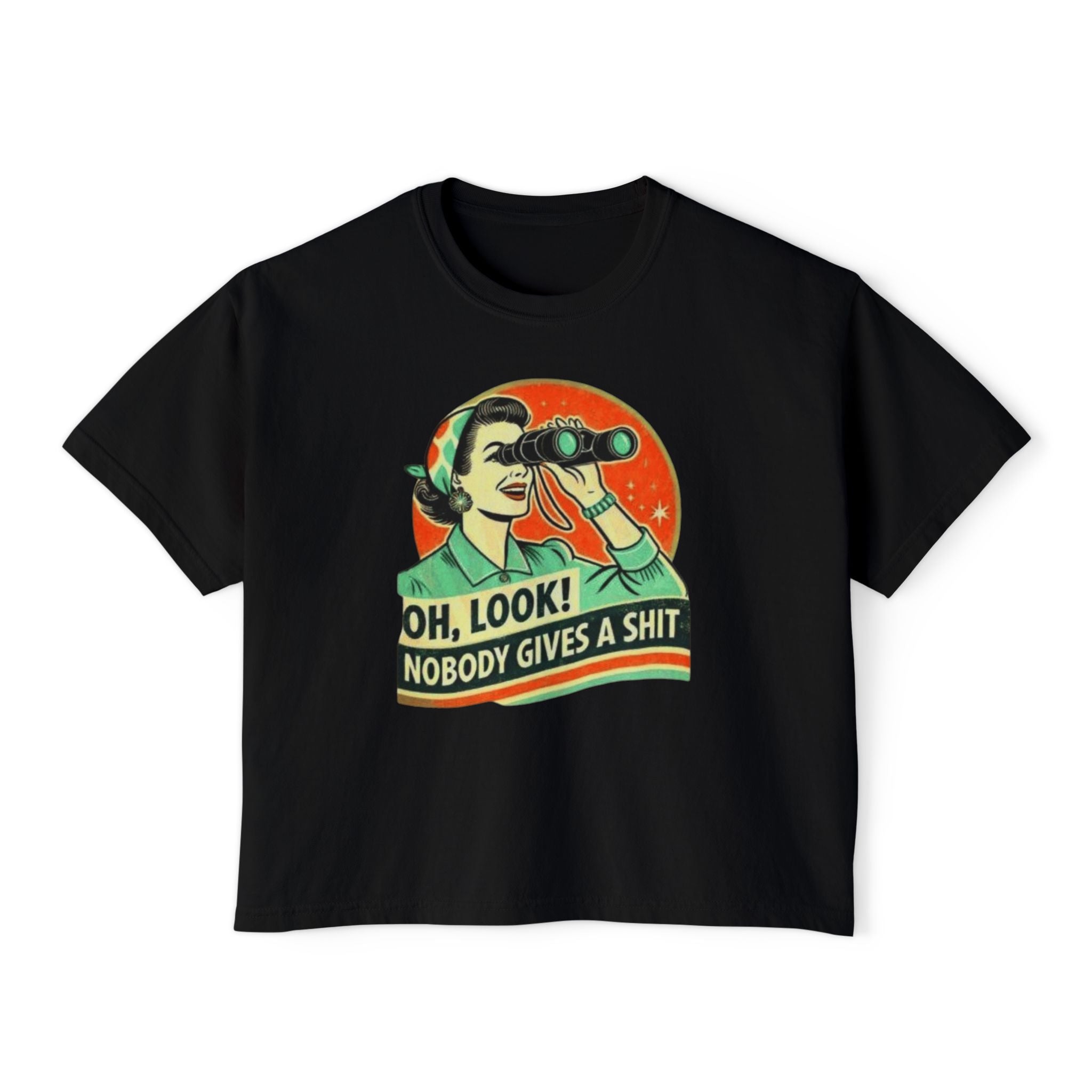 Graphic Tee — "Oh, Look! Nobody Gives a Shit" Retro Binoculars Design