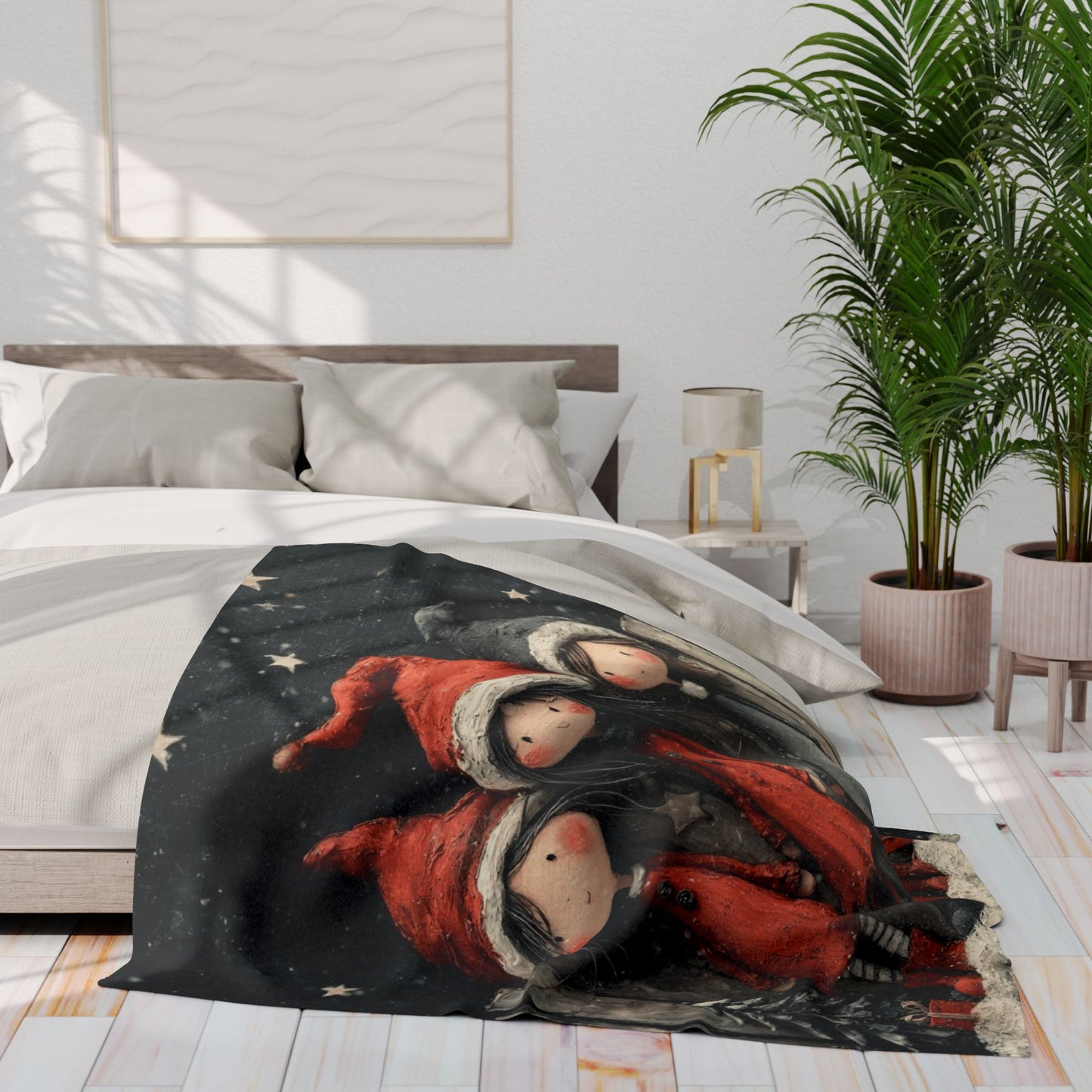 Holiday Girls Fleece Blanket — Cute Christmas Elf Trio Winter Throw