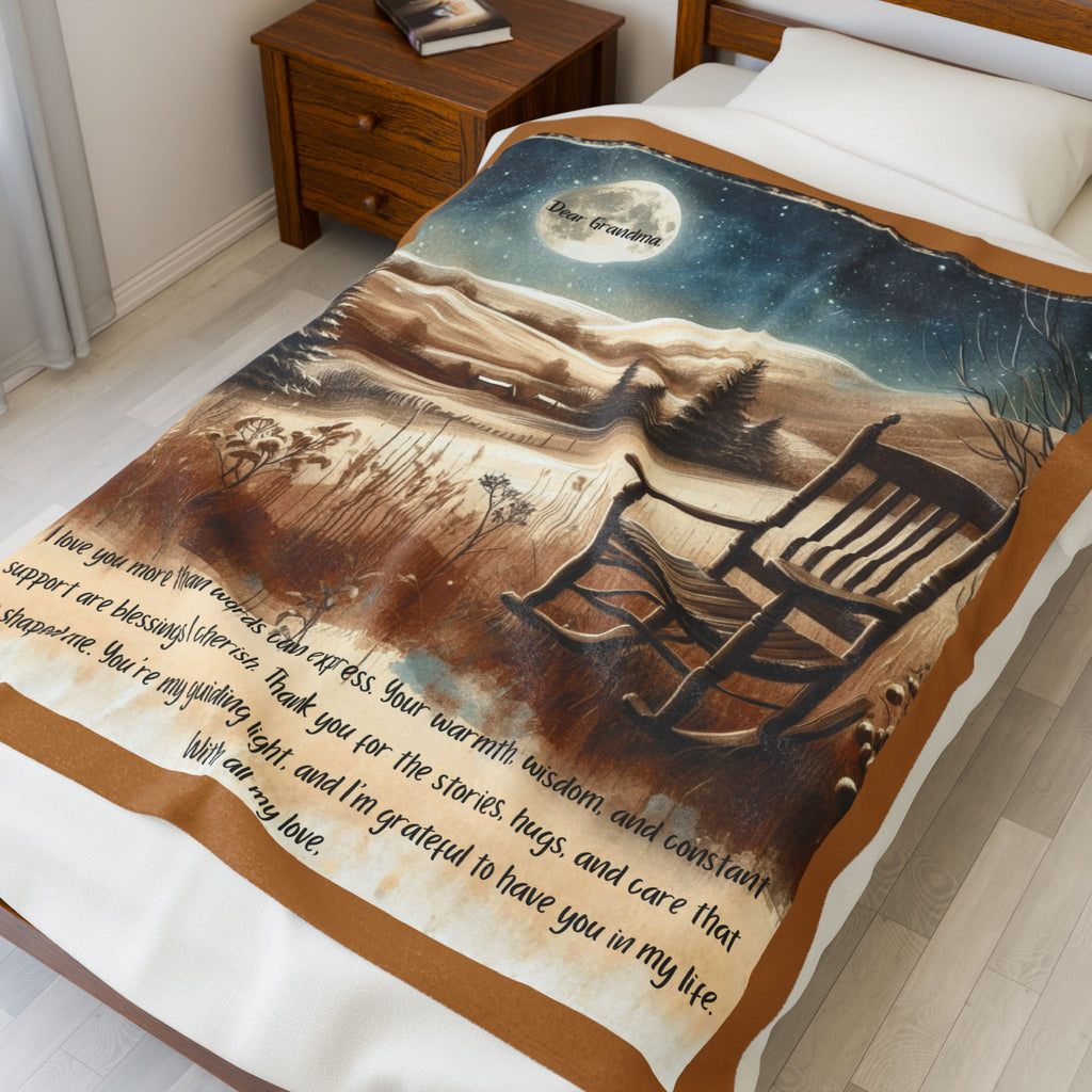 'Dear Grandma' Rocking Chair Winter Landscape Keepsake Blanket Blanket Gift for Grandma
