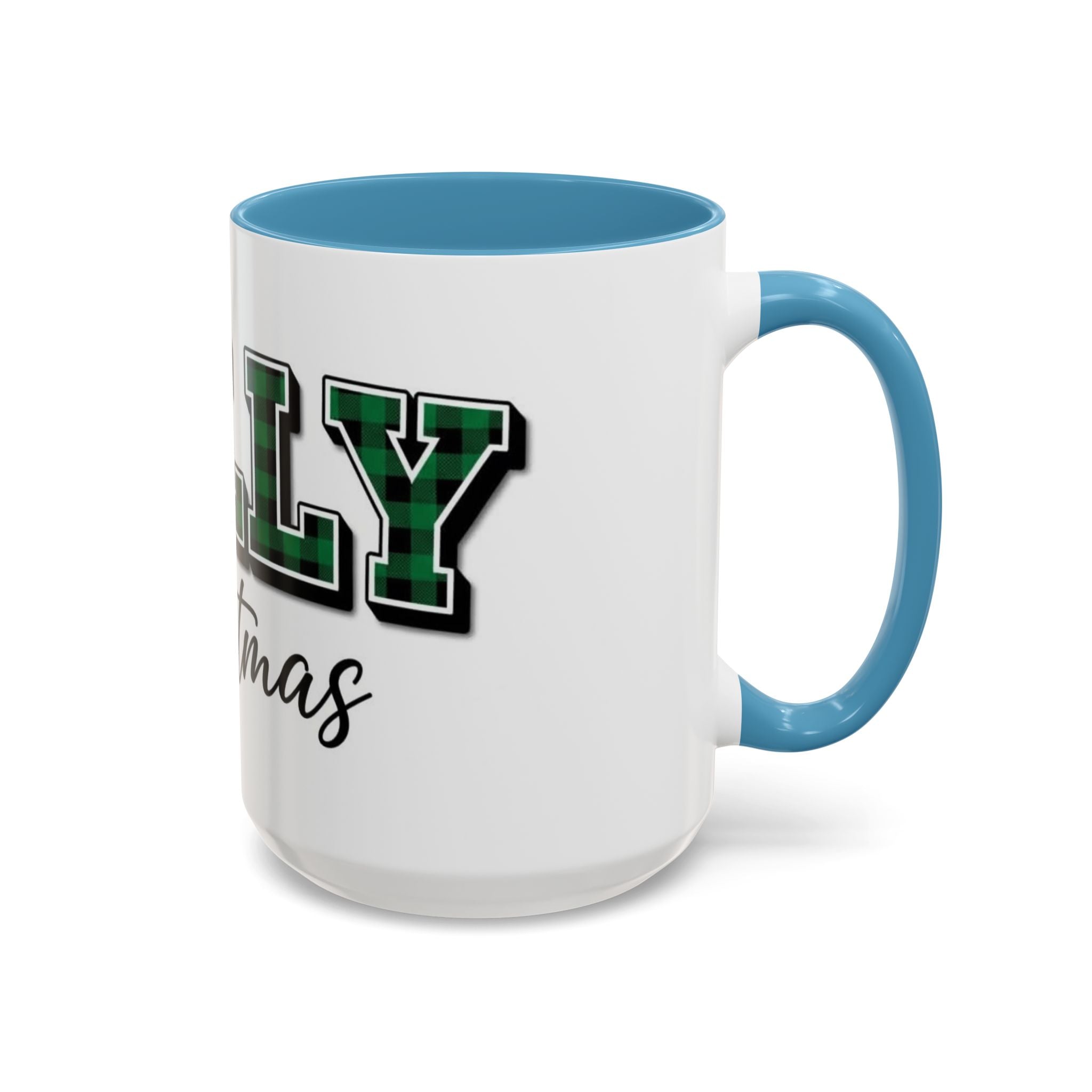 Holly Christmas Accent Coffee Mug — Green Plaid Holiday Gift (11/15oz)