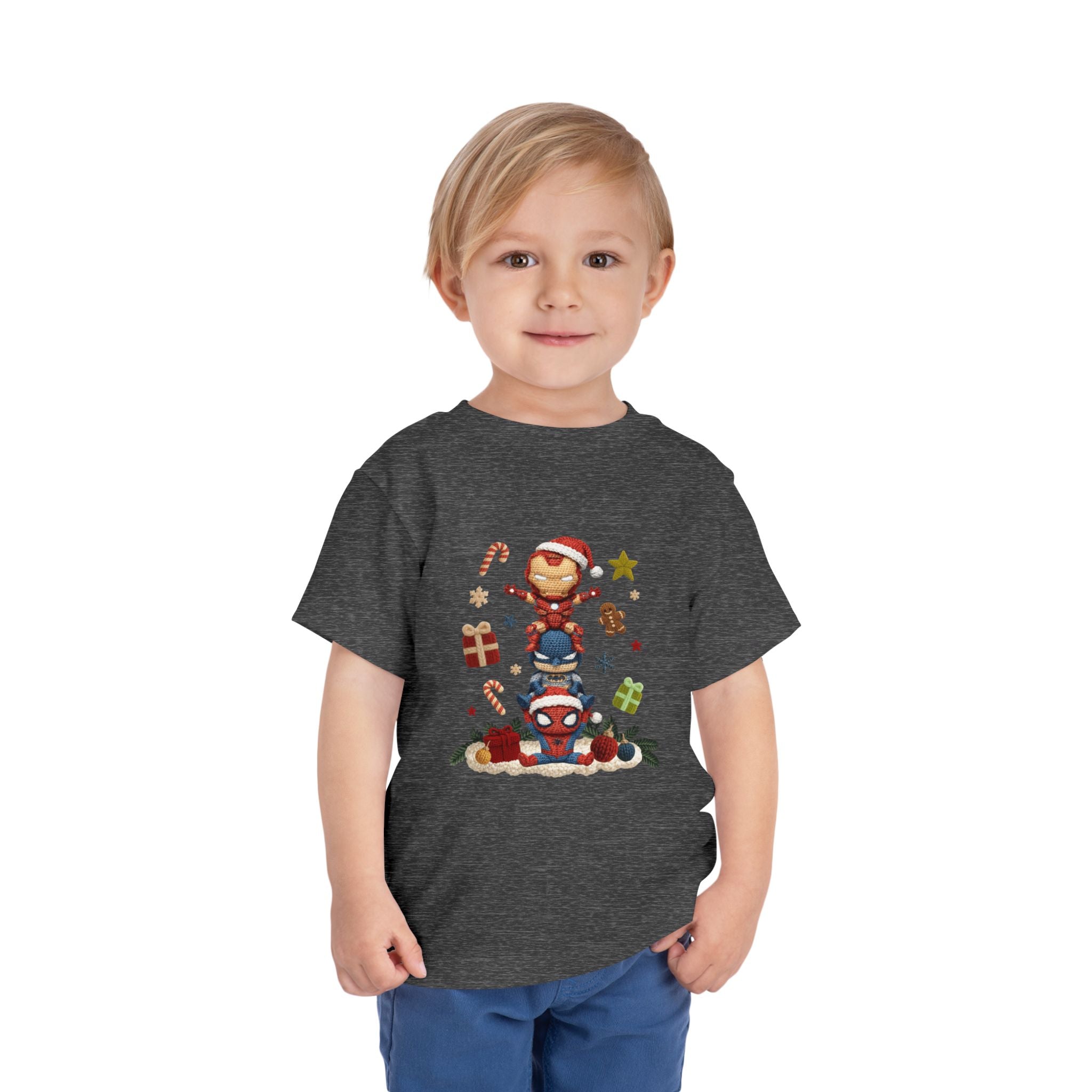 Toddler Tee  Cute Stacked Superhero Christmas Pile christmas kids collection