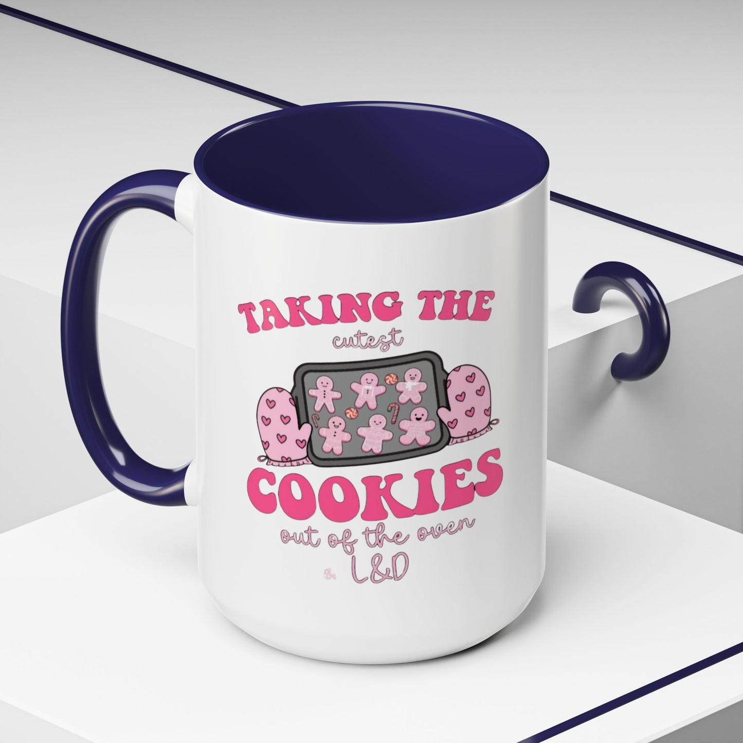 Accent Coffee Mug — "Taking the Cookies" Cute Pink Baking Design Coffee Cup for Fun Celebrations