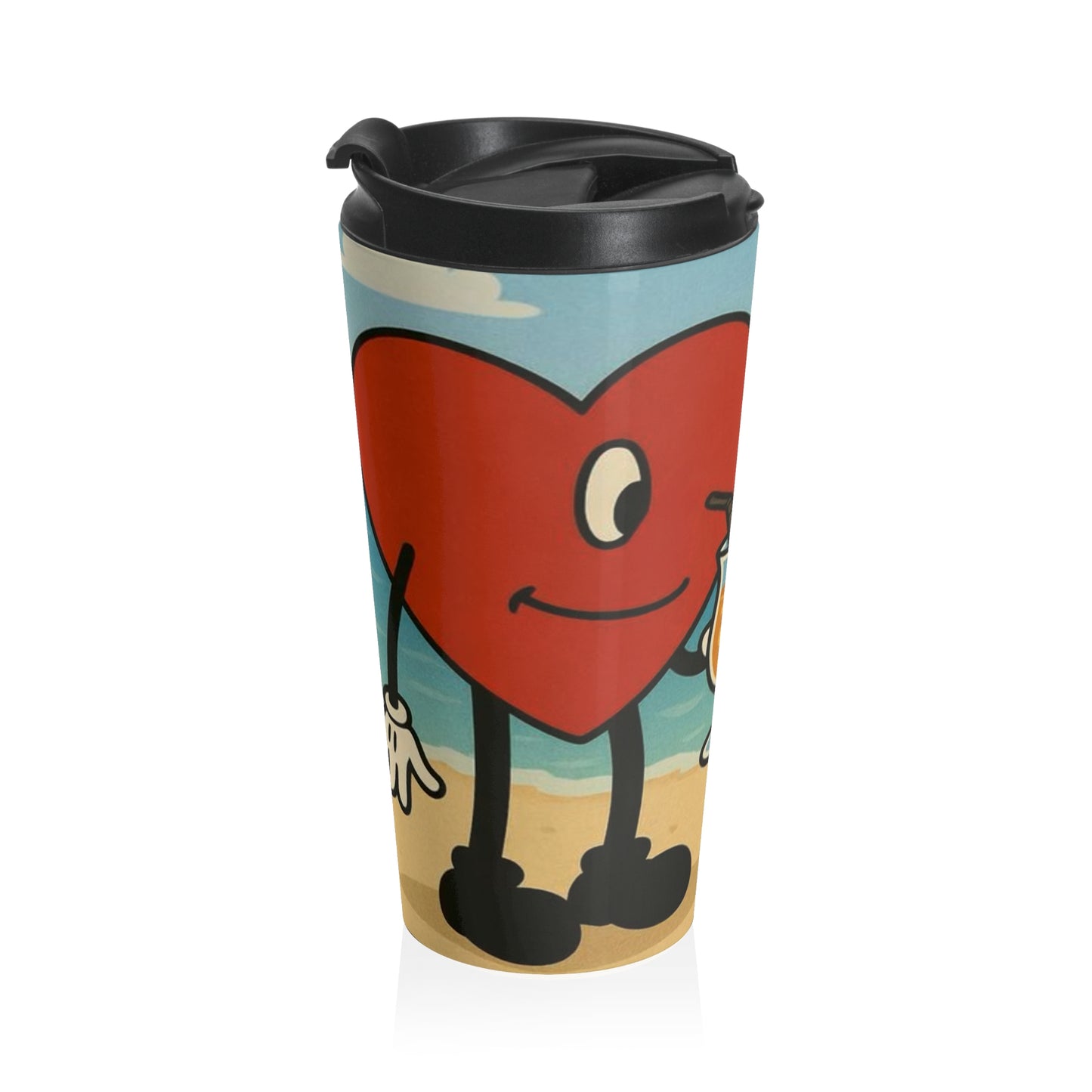 Beach Vibes Stainless Steel Travel Mug - Summer Fun Cup, Travel Coffee Mug, Vacation Drinkware, Comical Beach Art, Gift for Beach Lovers