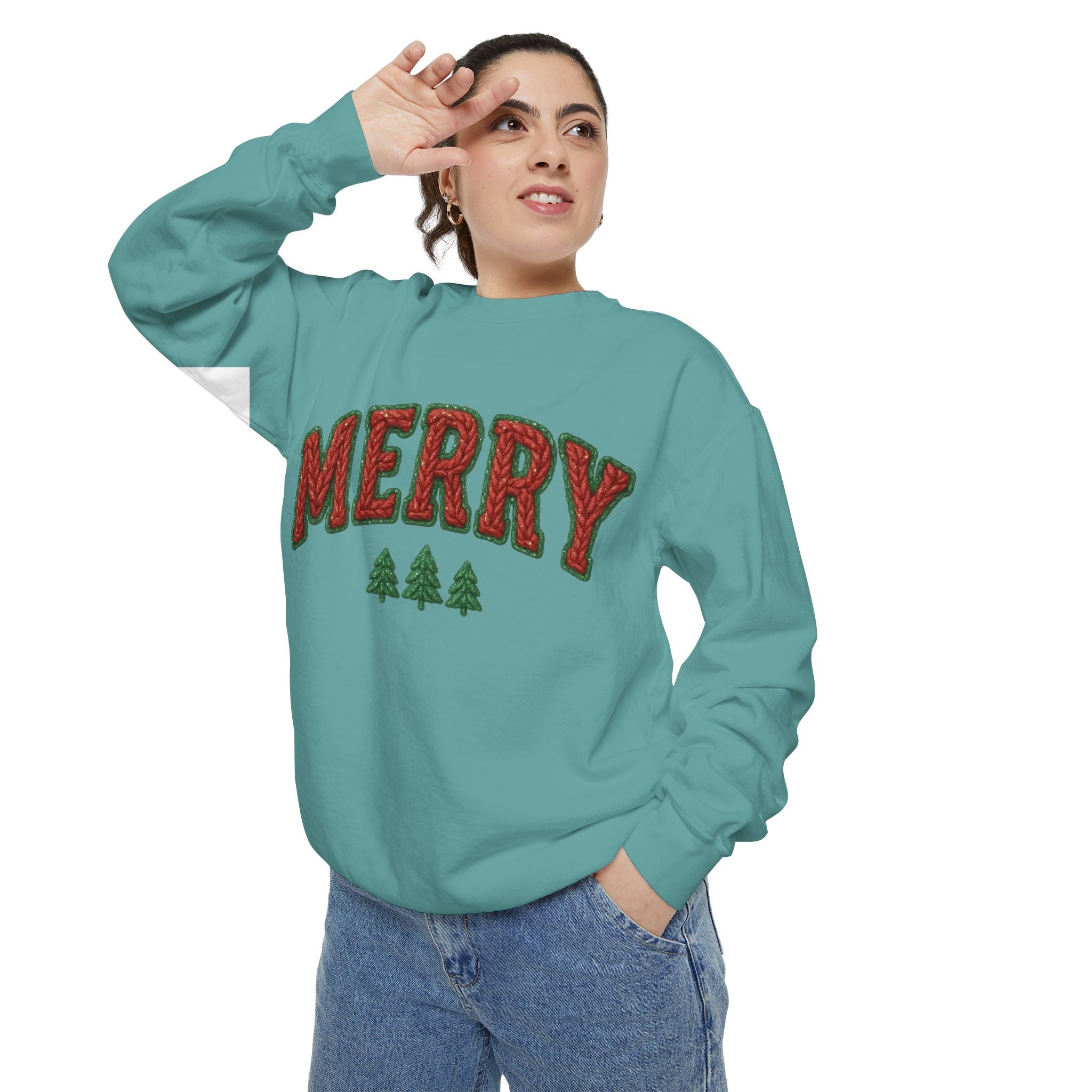 Merry Holiday Sweatshirt — Cozy Christmas Pullover with Tree Graphics Festive Holiday Designs