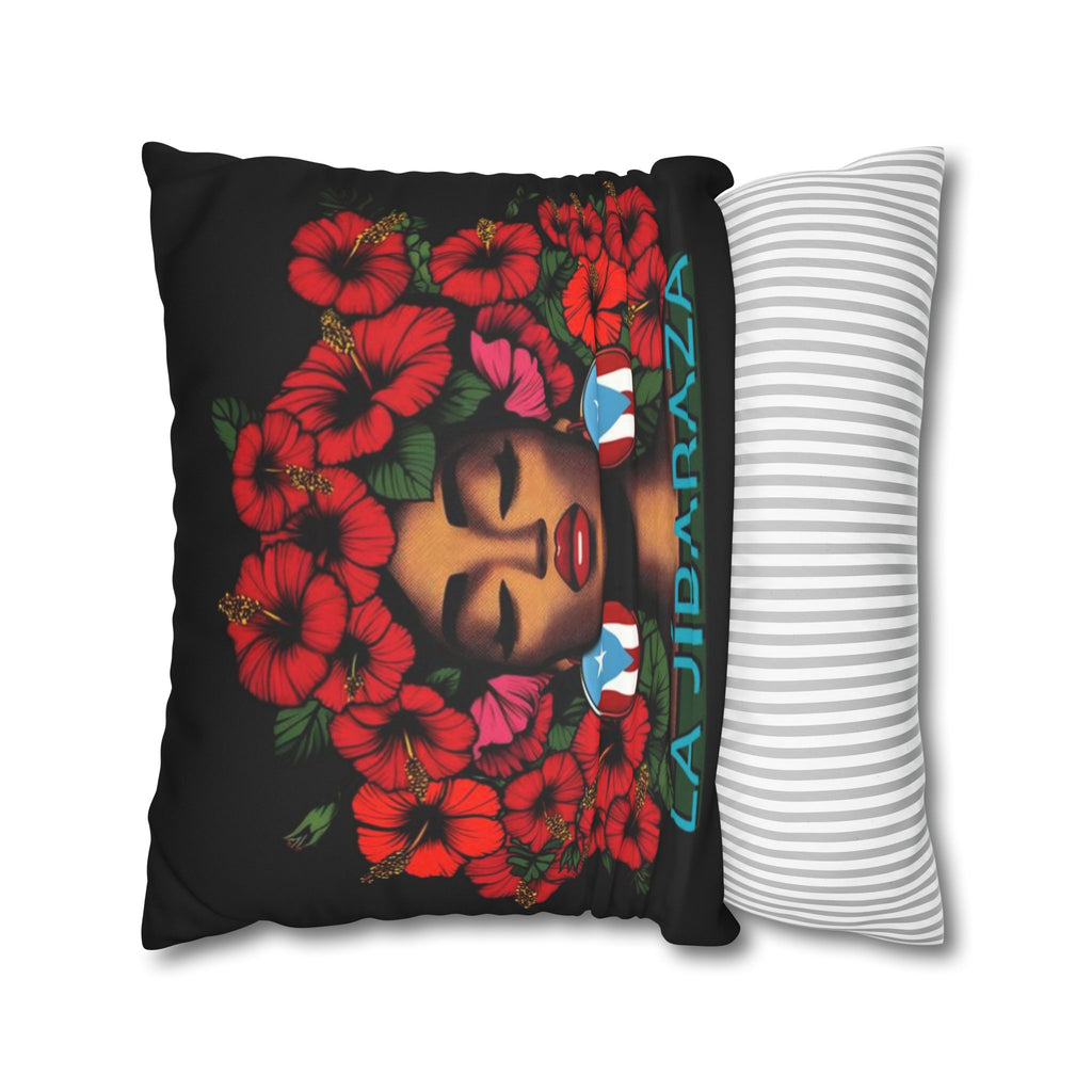 La Jíbara Pillowcase – Puerto Rican Floral Hair Art Square Pillow  Puerto Rico Culture Pillow