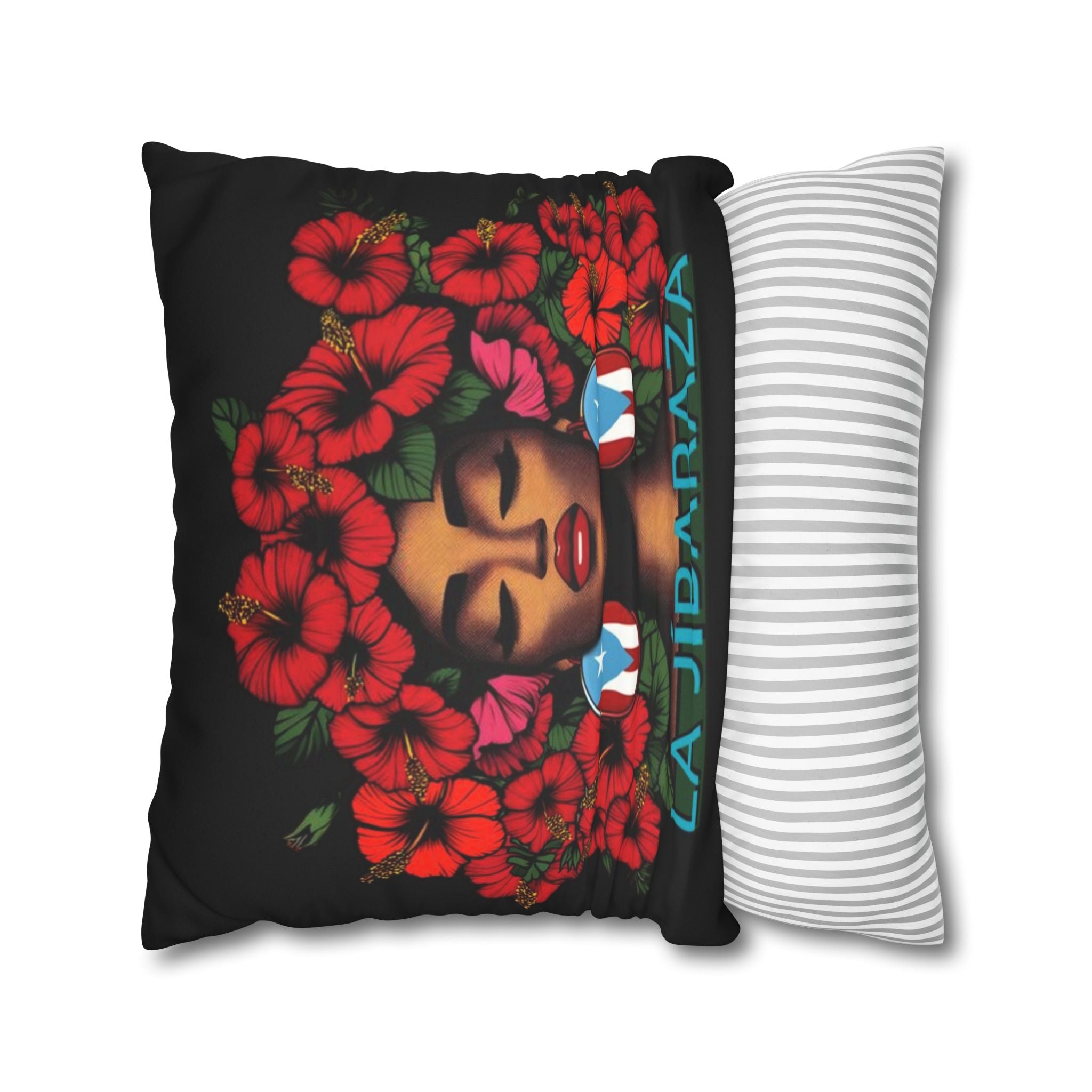 La Jíbara Pillowcase – Puerto Rican Floral Hair Art Square Pillow  Puerto Rico Culture Pillow