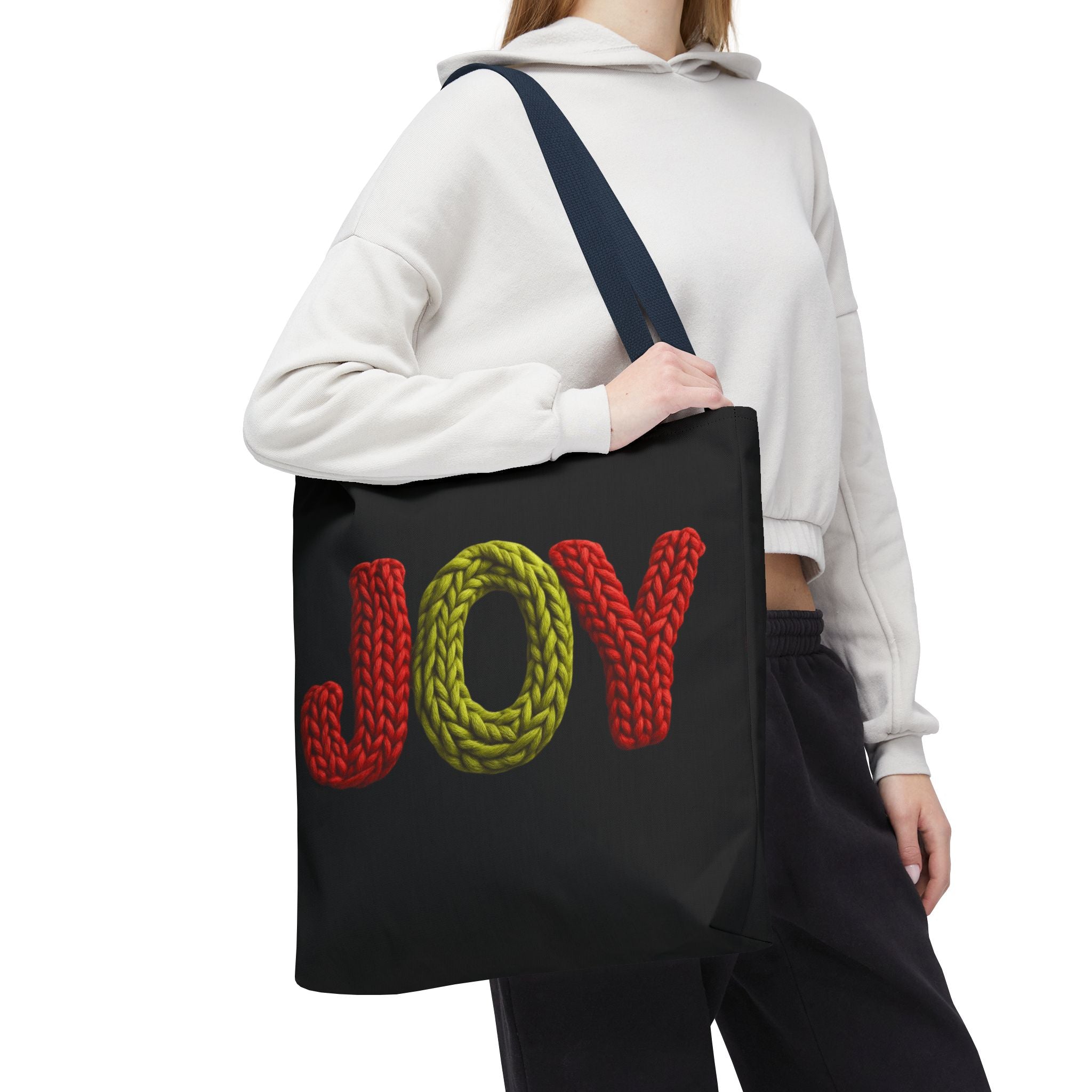 Christmas Tote Bag  Festive Holiday DesigJoy Knit Tote Bag  Colorful 'JOY' Yarn Design, Cozy Holiday Gift Tote