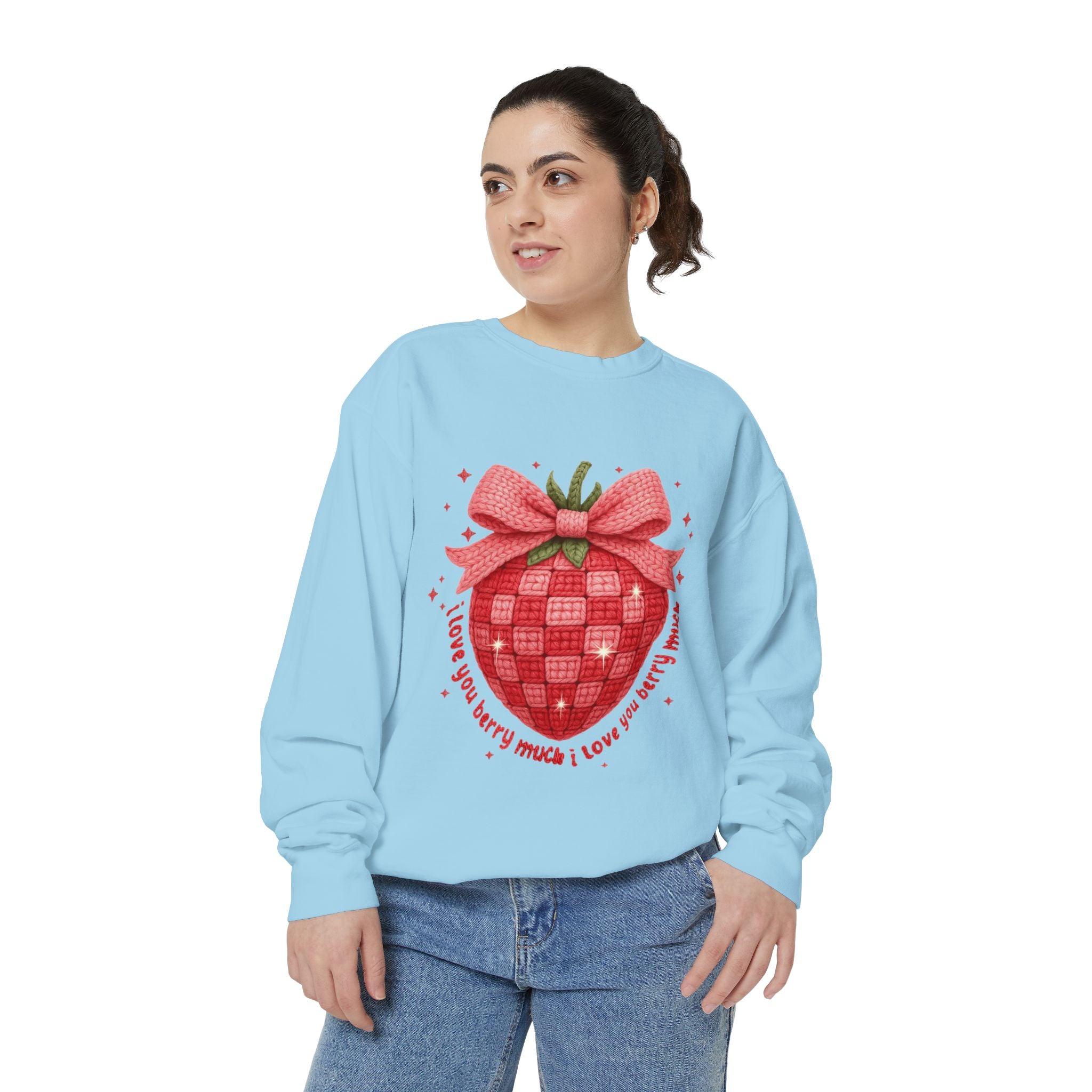 Strawberry Bow Sweatshirt  "I Love You Berry Much" Cute Valentine Pullover