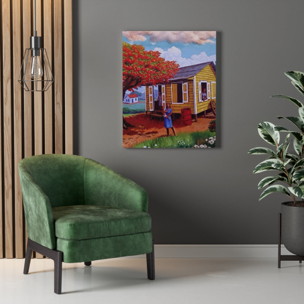 The Soul of Puerto RicoCaribbean Cottage Stretched Canvas  Tropical Village Scene Wall Art