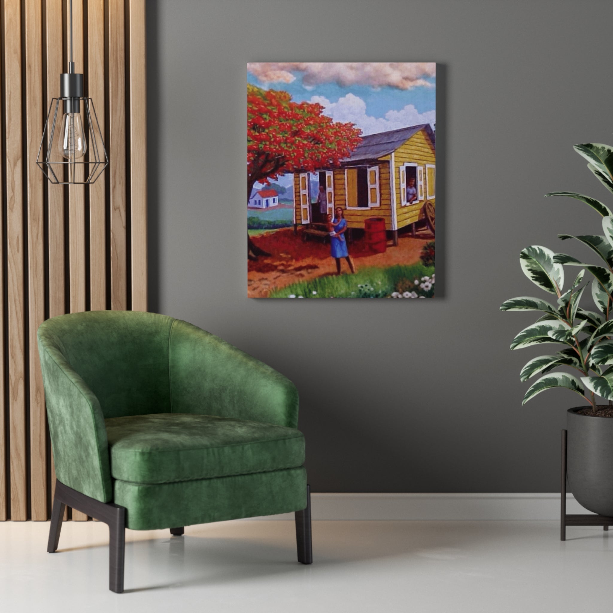 The Soul of Puerto RicoCaribbean Cottage Stretched Canvas  Tropical Village Scene Wall Art