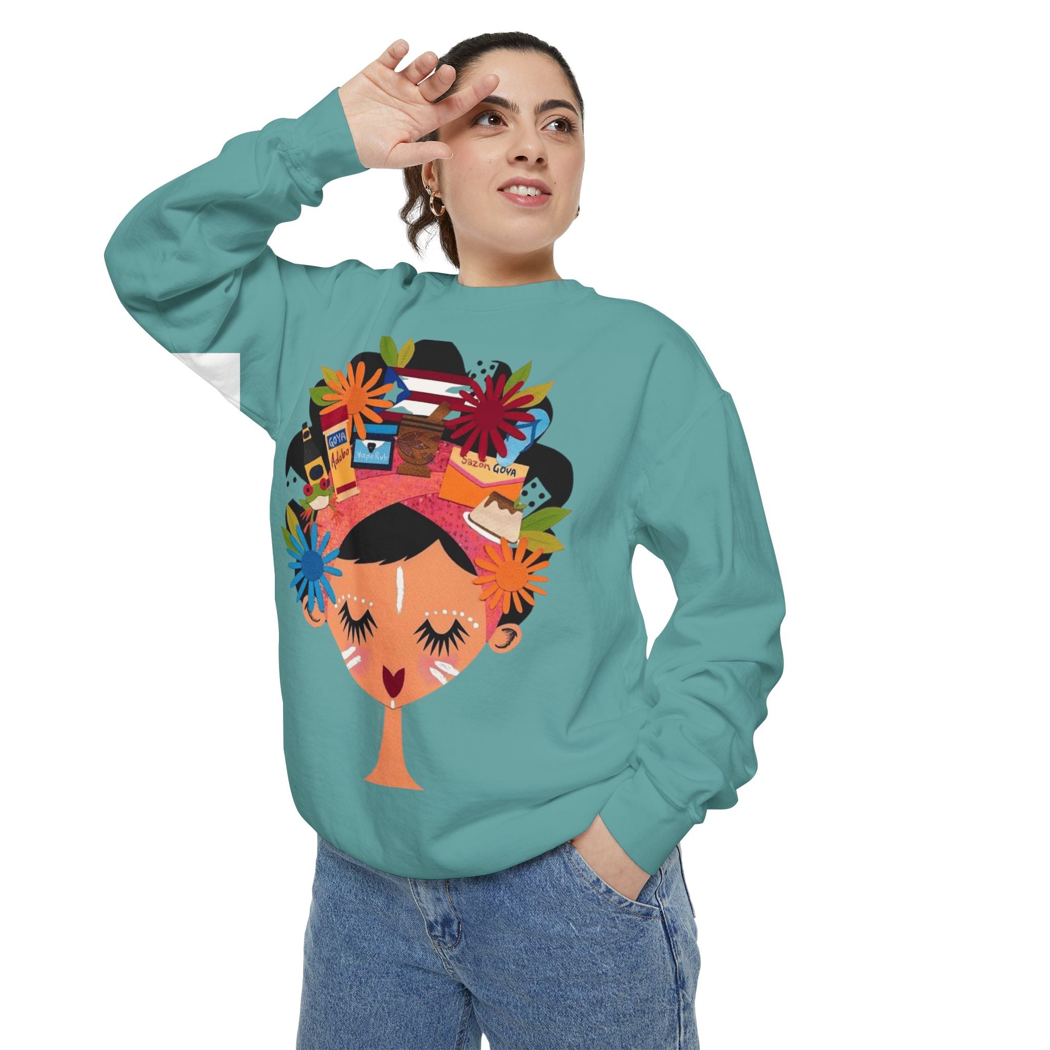Floral Fiesta Sweatshirt — Colorful Tropical Woman Graphic Puerto Rico Navidades