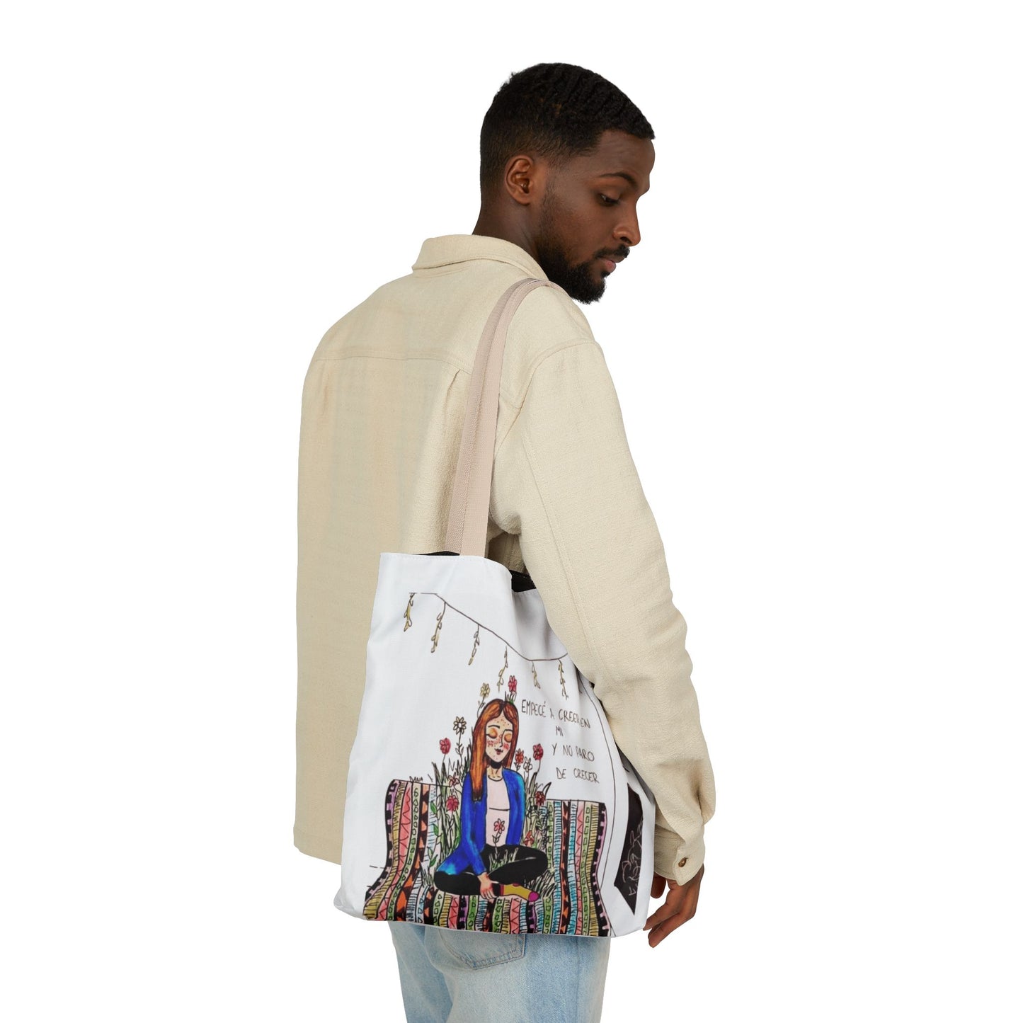 Lleva inspiración contigo a donde vayas Bohemian Style Canvas Tote Bag, Inspirational Art, Ideal for Gifts, Eco-Friendly Shopping, Beach Days, Travel Adventures