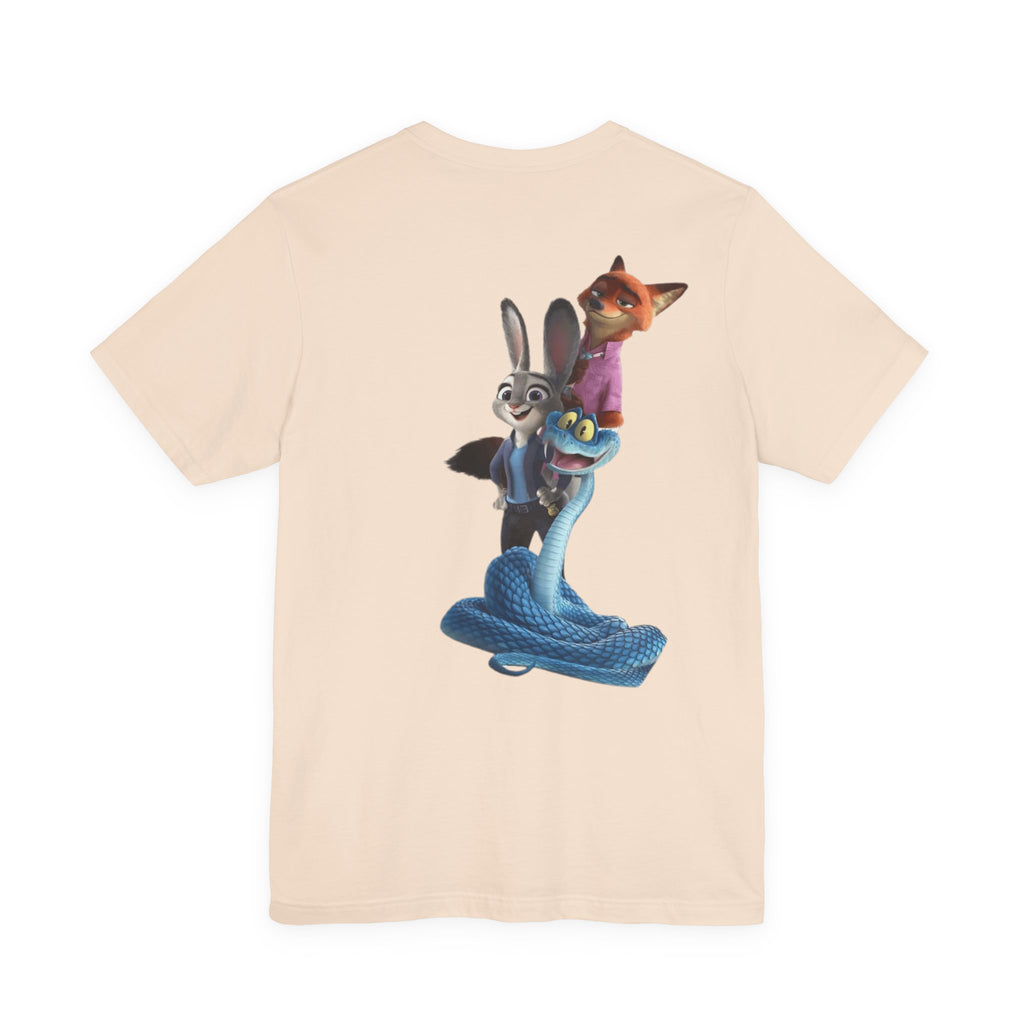 Animated Character Tee — Cute Fox & Bunny Stack Graphic T-Shirt  cartoon-style Christmas artwork