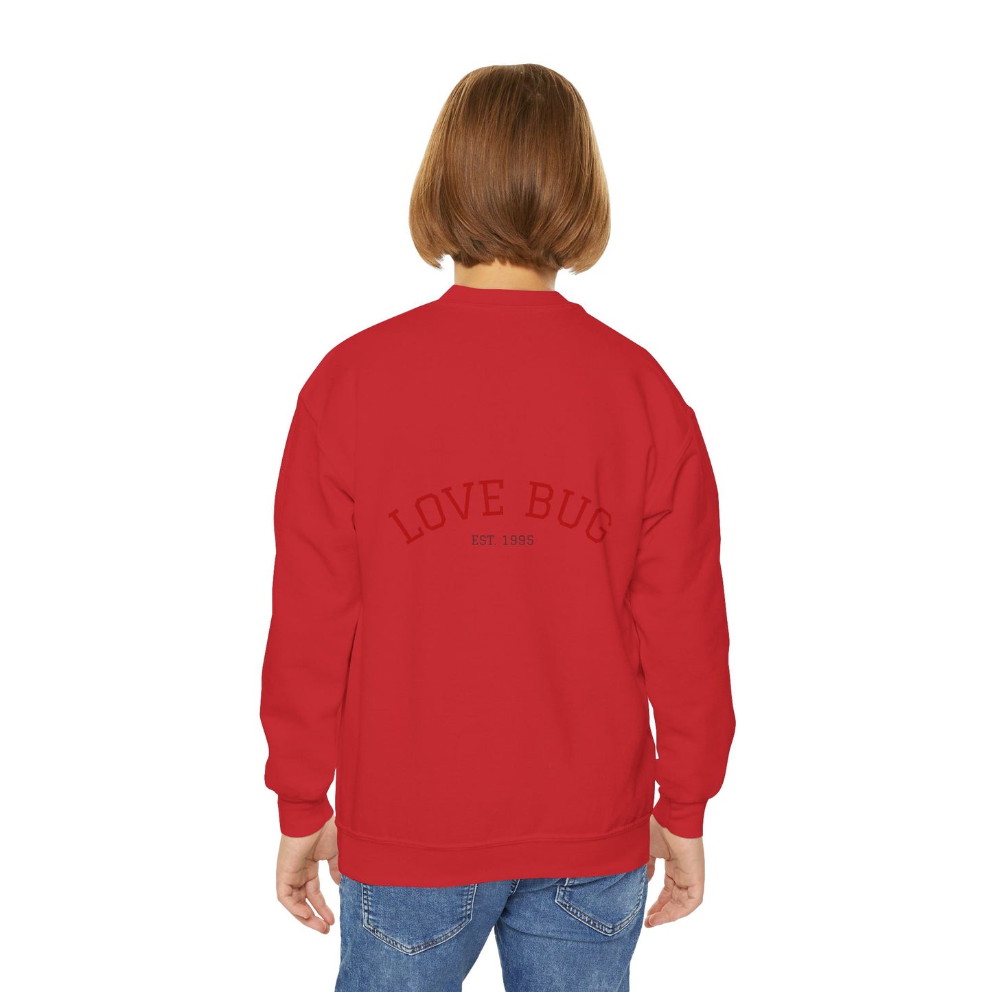 Youth Sweatshirt  Cute Girl with Heart Shower "Love Bug" Crewneck
