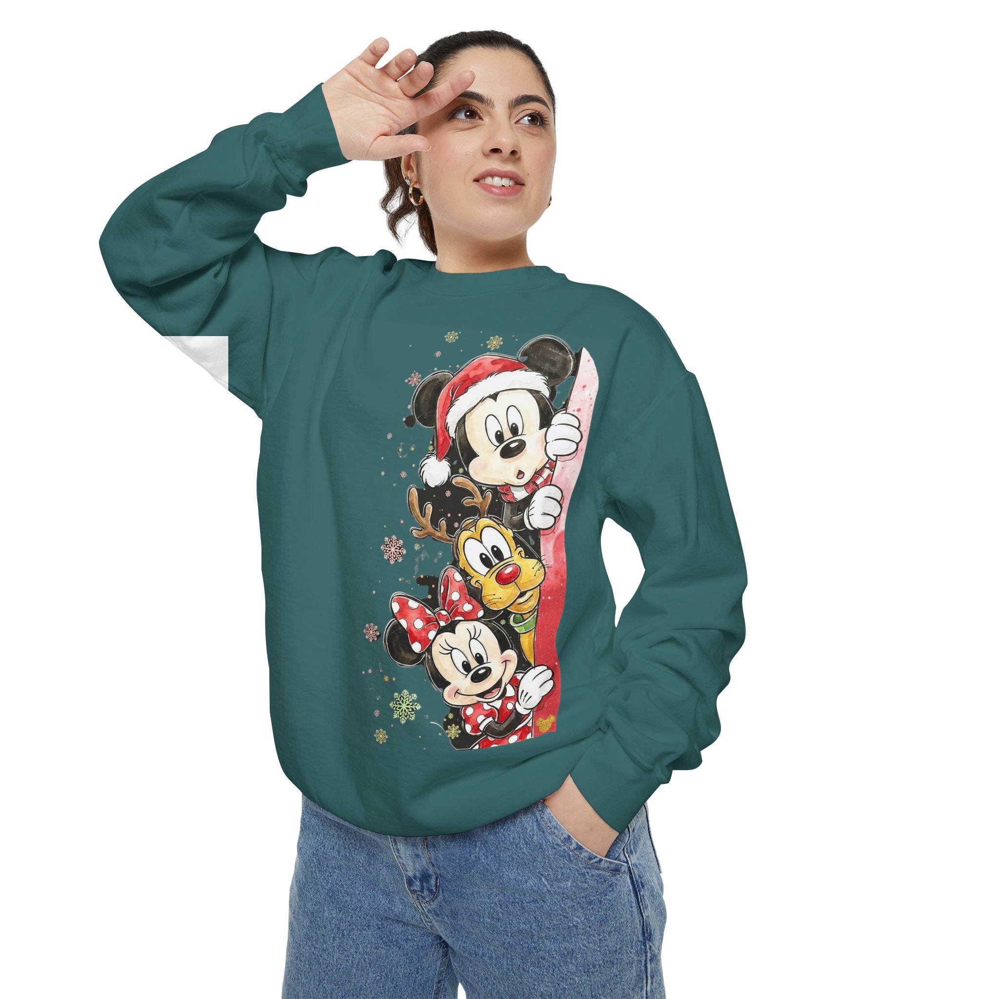 Christmas Disney Characters Sweatshirt  Mickey, Minnie & Pluto Holiday Crew Cartoon Christmas T-shirts and Sweaters