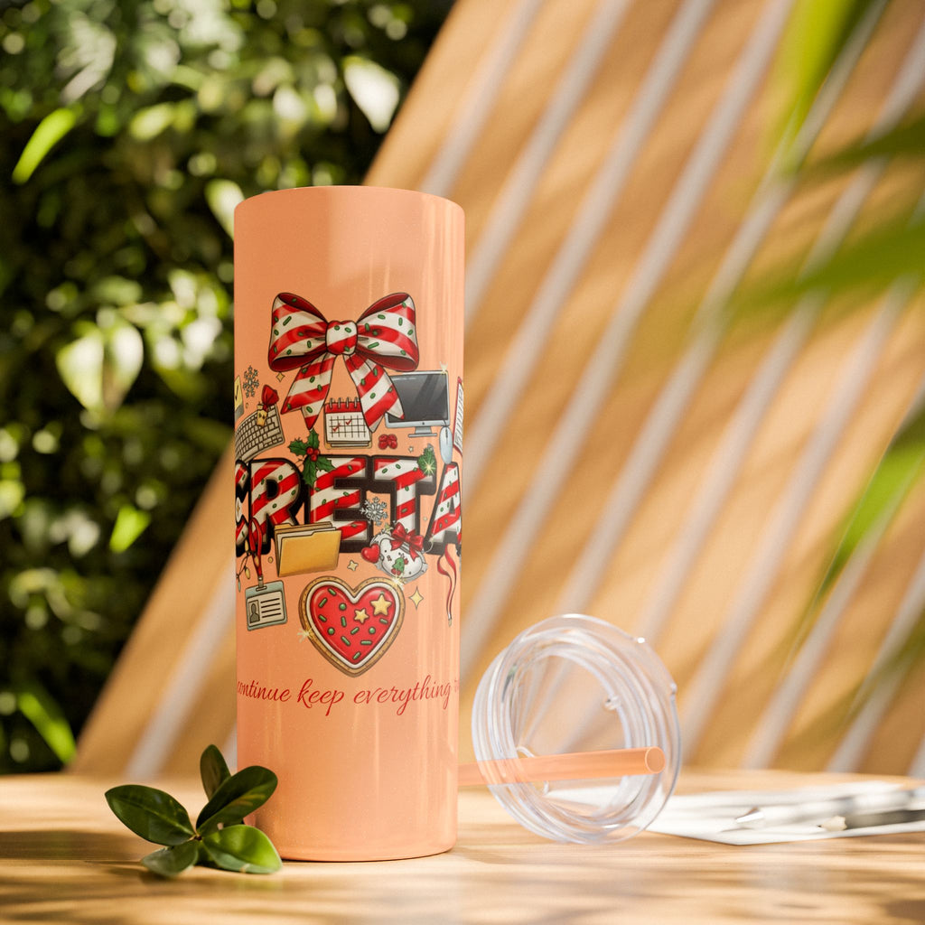 Christmas mug for the office team who keeps everything running smoothly. Candy Cane Christmas Office Secret Santa Design, 20oz with Straw