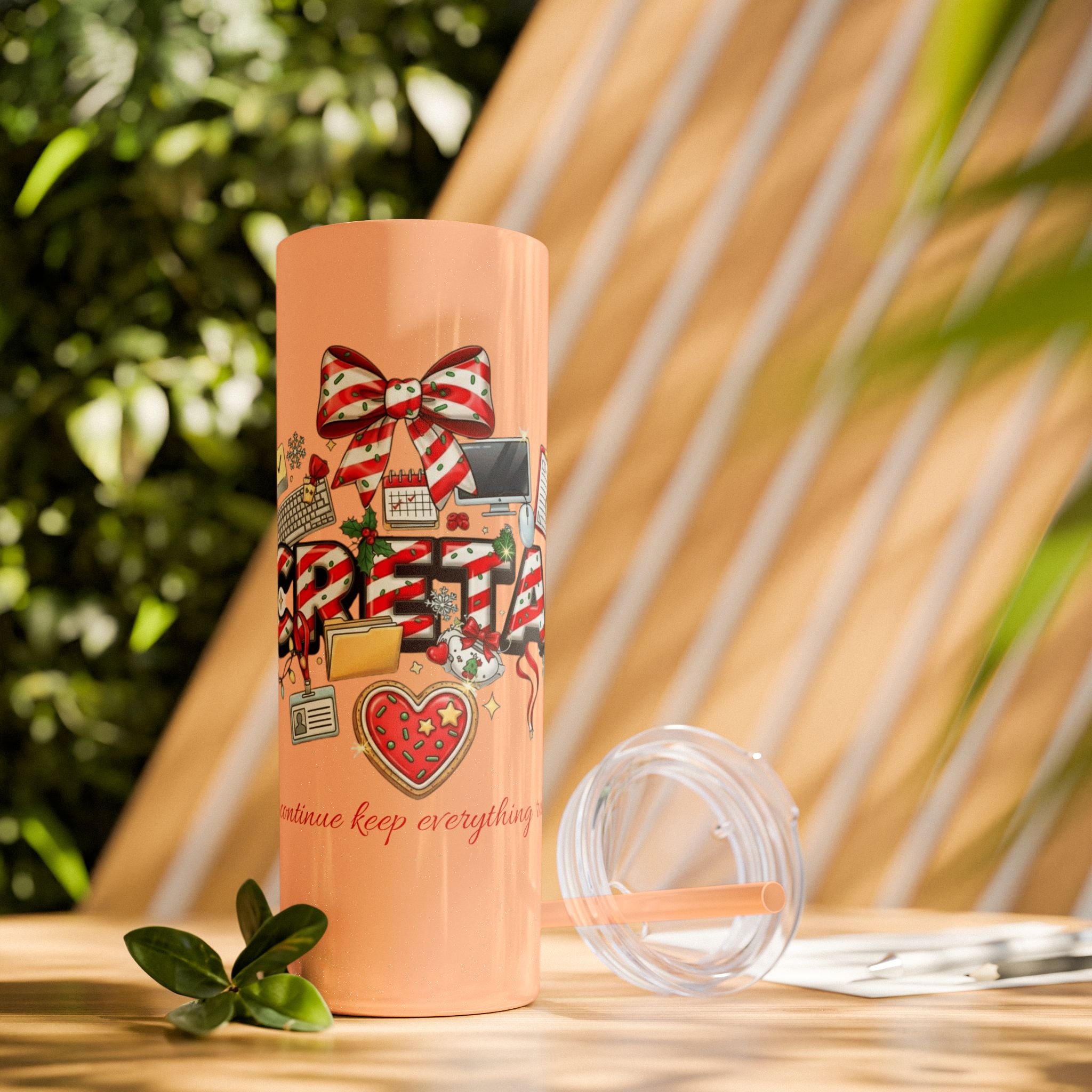 Christmas mug for the office team who keeps everything running smoothly. Candy Cane Christmas Office Secret Santa Design, 20oz with Straw