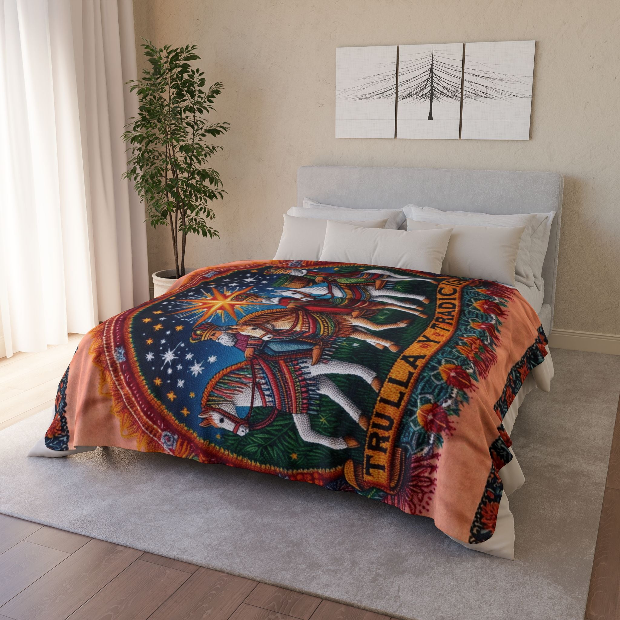 Fleece Sherpa Blanket  'Trulla y Tradición' Three Kings Nativity Throw
