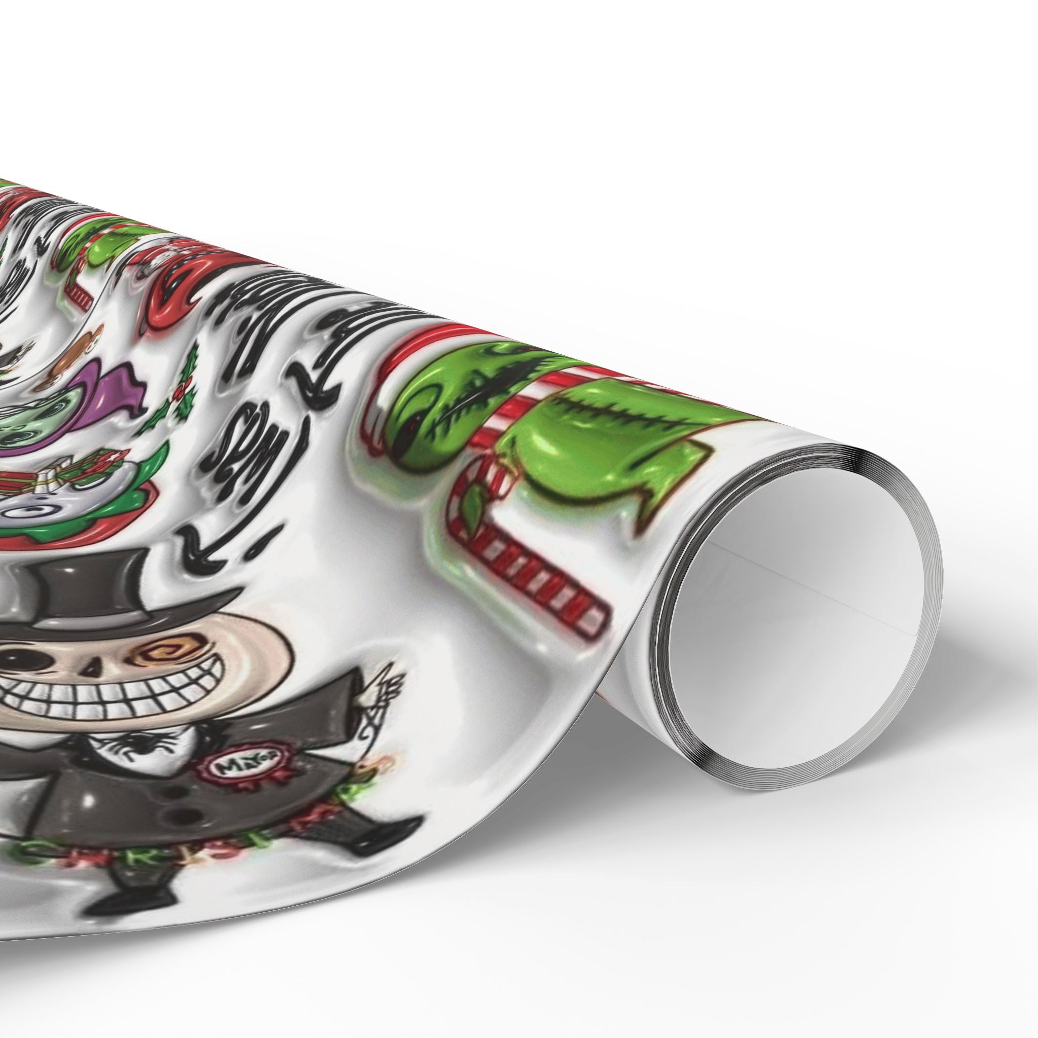 Christmas Character Wrapping Paper Roll — Cute Festive Santa & Skeleton Gift Wrap Whimsical Holiday Gift Wrap