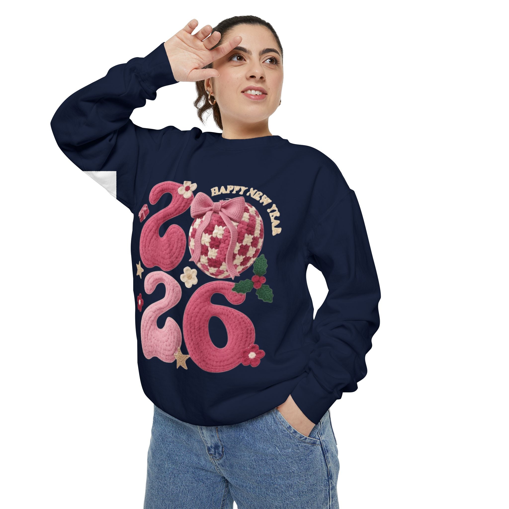 Happy New Year 2026 Sweater  Pink Festive Graphic Sweatshirt